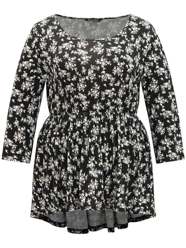 Ditsy Floral Crew Neck High Low Hem T-shirt - Image 8