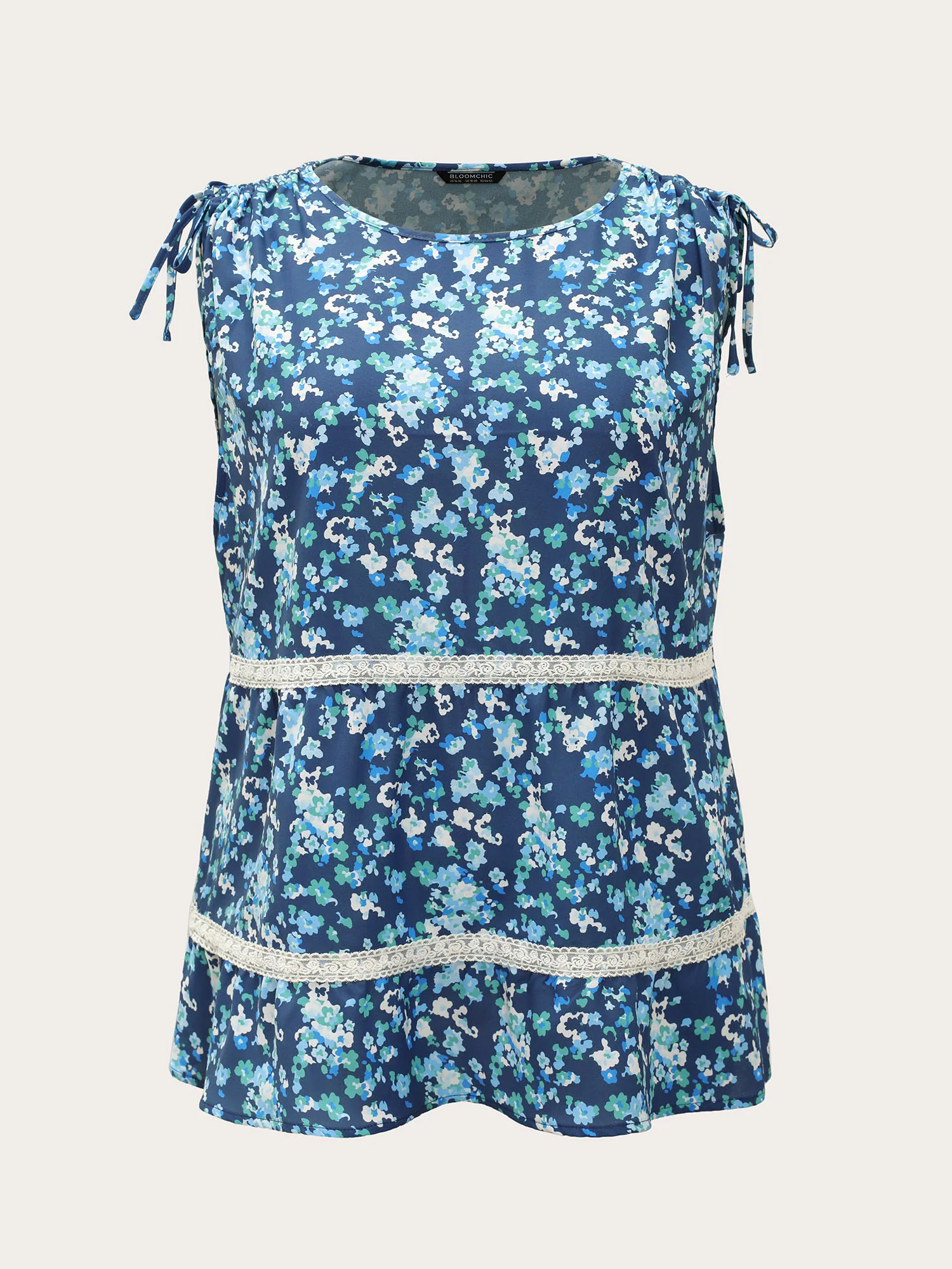 Ditsy Floral Drawstring Lace Patchwork Tank Top - Image 7