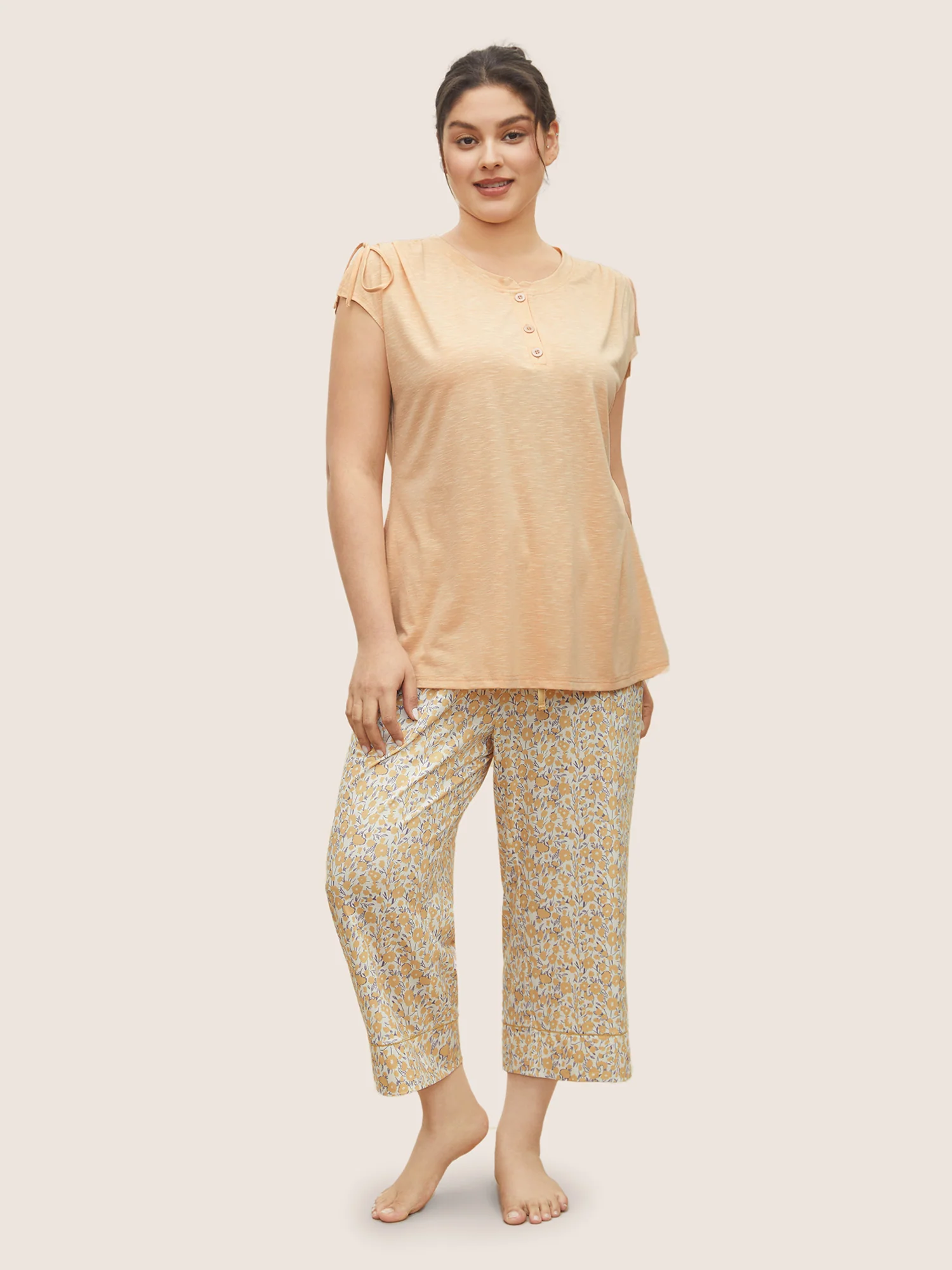 Ditsy Floral Elastic Waist Drawstring Pajama Bottoms - Image 2