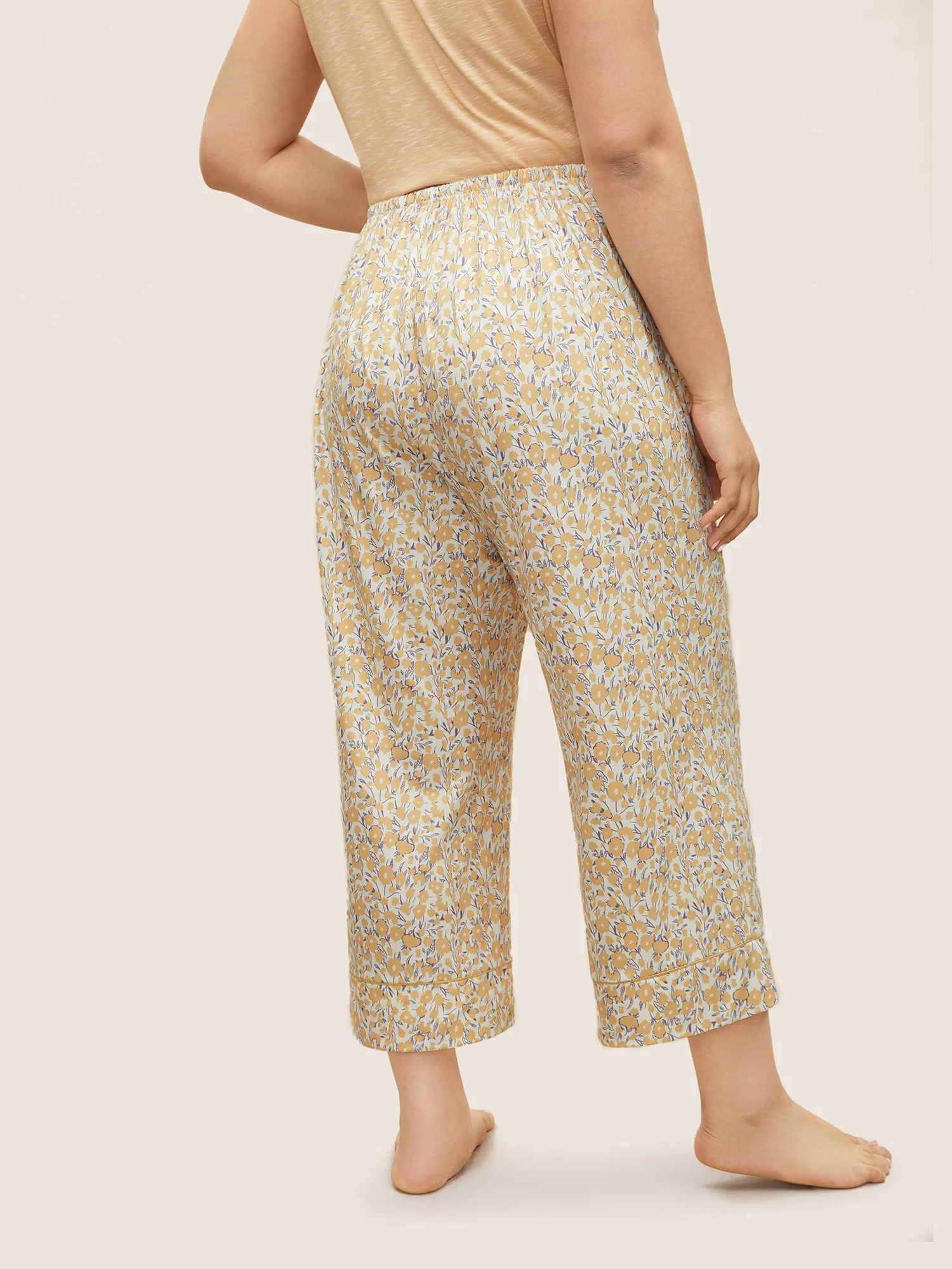 Ditsy Floral Elastic Waist Drawstring Pajama Bottoms - Image 3