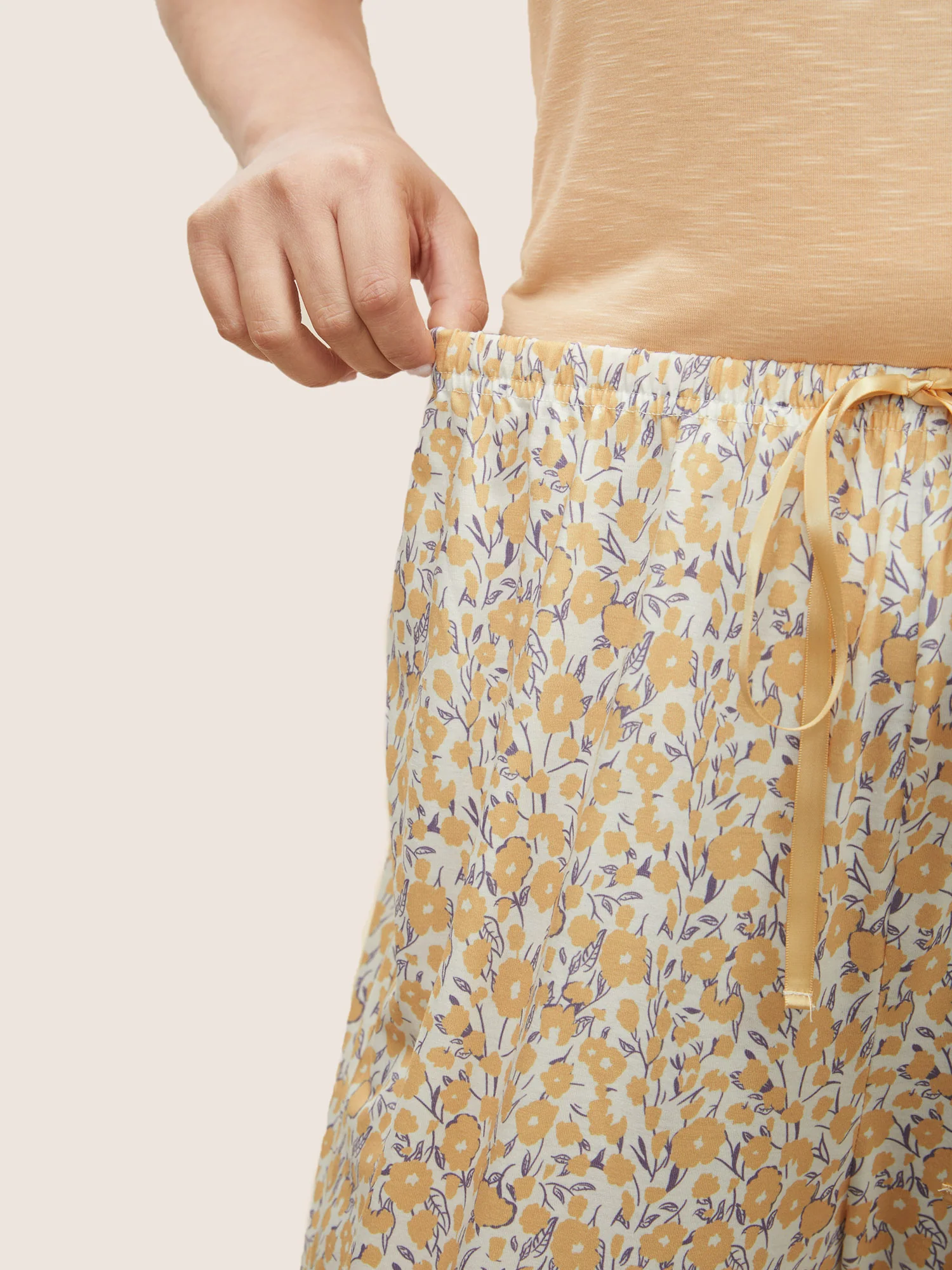 Ditsy Floral Elastic Waist Drawstring Pajama Bottoms - Image 4