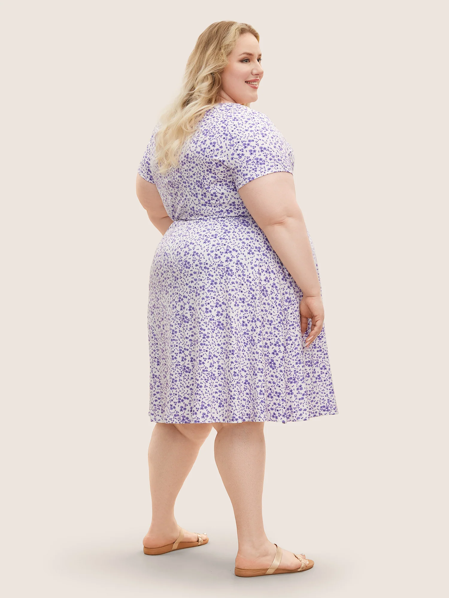 Ditsy Floral Elastic Waist Knot Drawstring Dress - Image 11