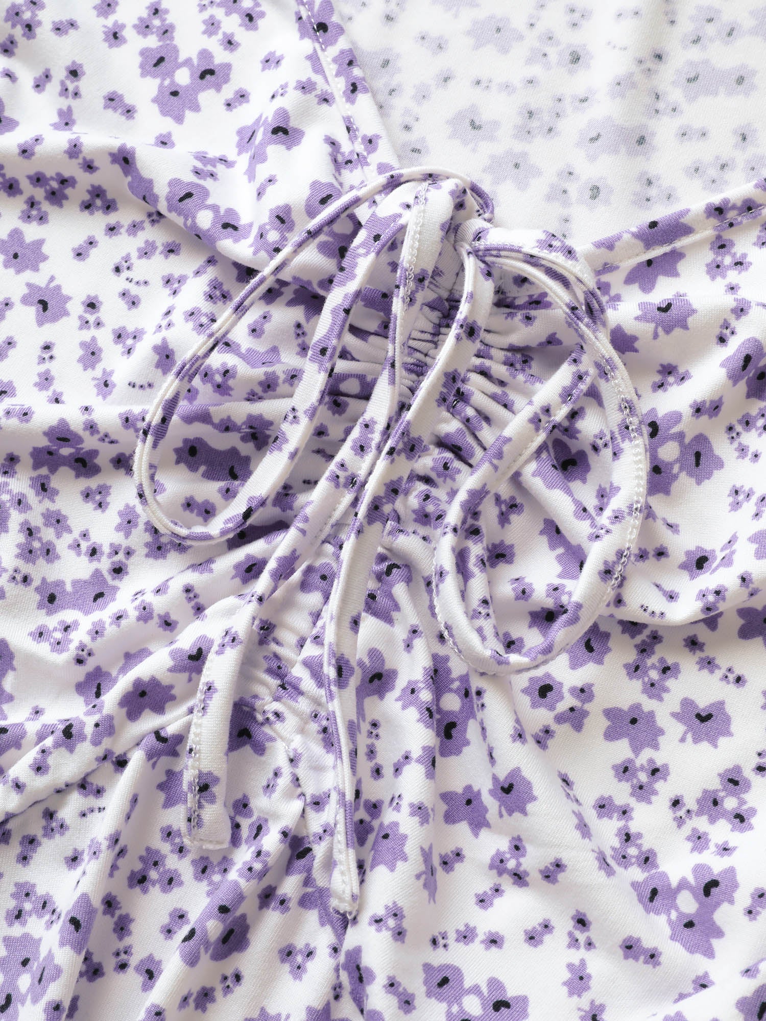 Ditsy Floral Elastic Waist Knot Drawstring Dress - Image 14