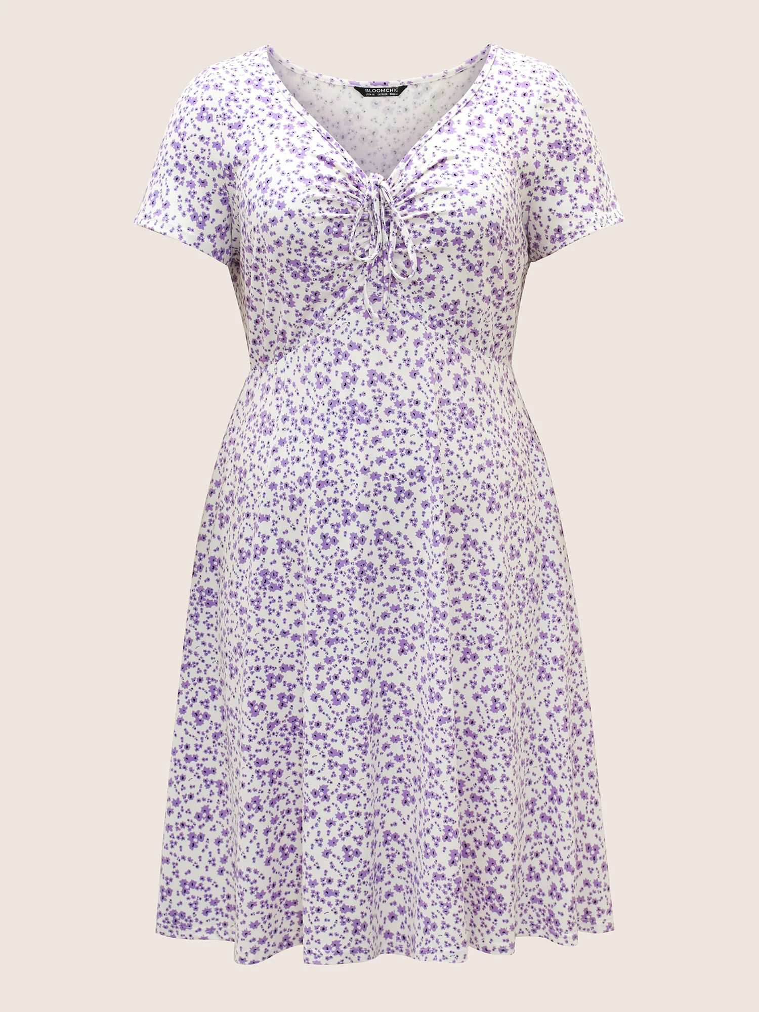 Ditsy Floral Elastic Waist Knot Drawstring Dress - Image 15