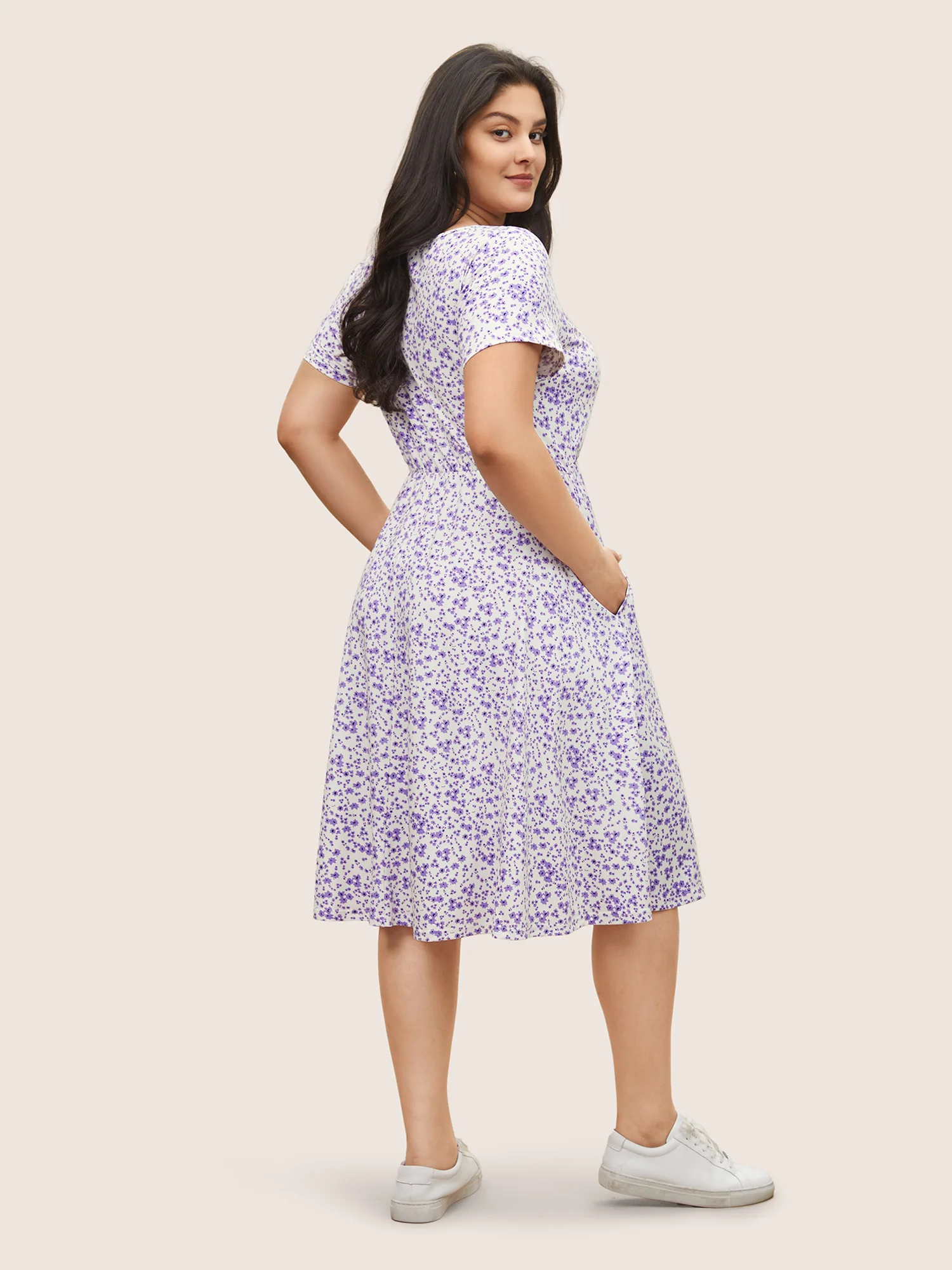 Ditsy Floral Elastic Waist Knot Drawstring Dress - Image 7