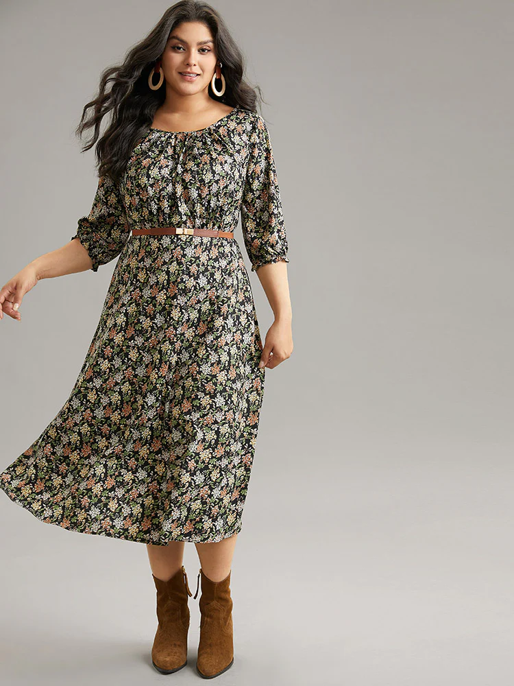 Ditsy Floral Elastic Waist Pleated Dress - Image 2