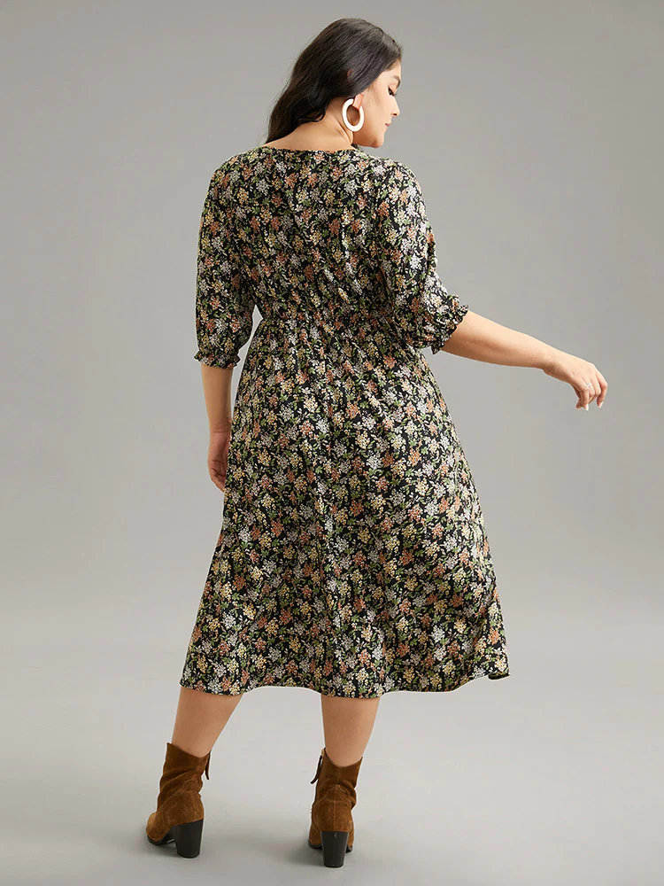 Ditsy Floral Elastic Waist Pleated Dress - Image 3