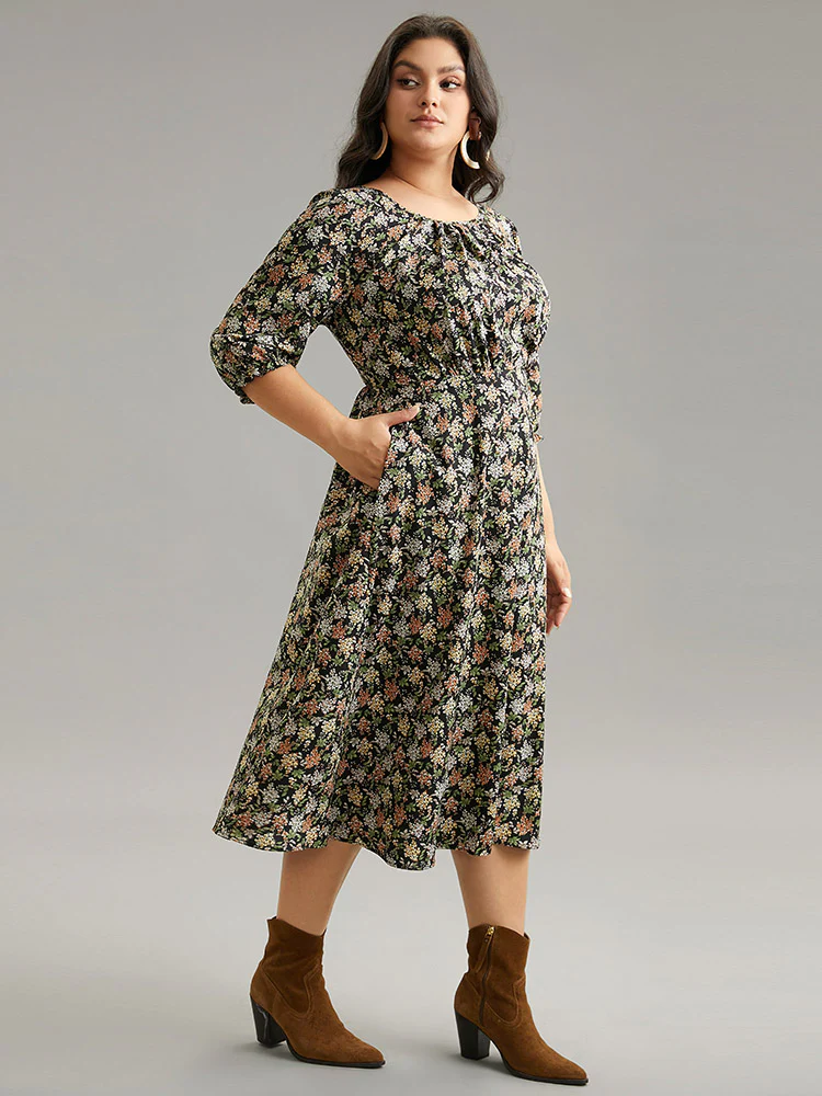 Ditsy Floral Elastic Waist Pleated Dress - Image 4