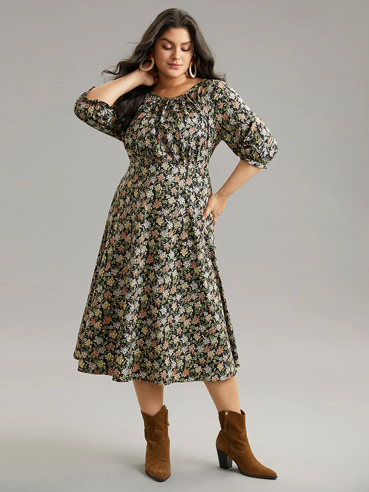 Ditsy Floral Elastic Waist Pleated Dress - Image 5