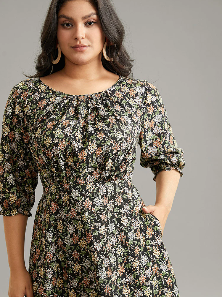 Ditsy Floral Elastic Waist Pleated Dress - Image 6
