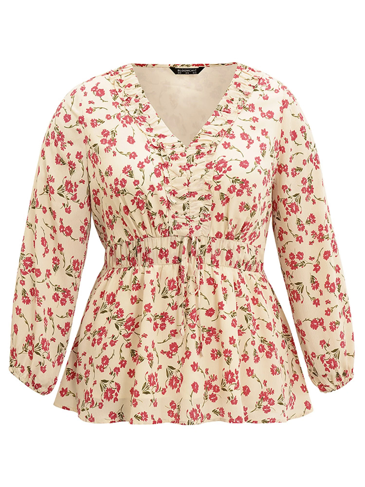 Ditsy Floral Elastic Waist Ties Ruffles Blouse - Image 6