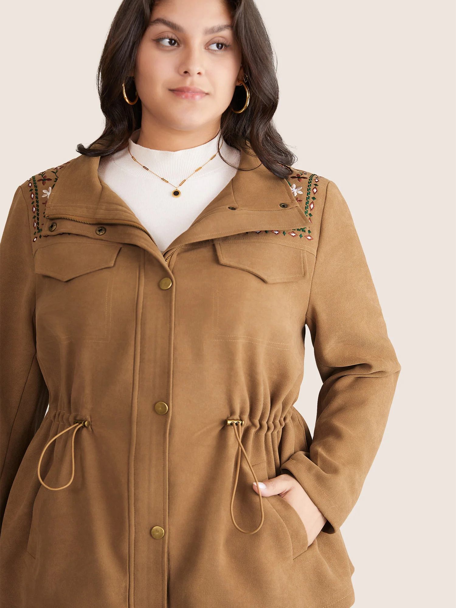 Ditsy Floral Embroidered Drawstring Pocket Jacket - Image 3