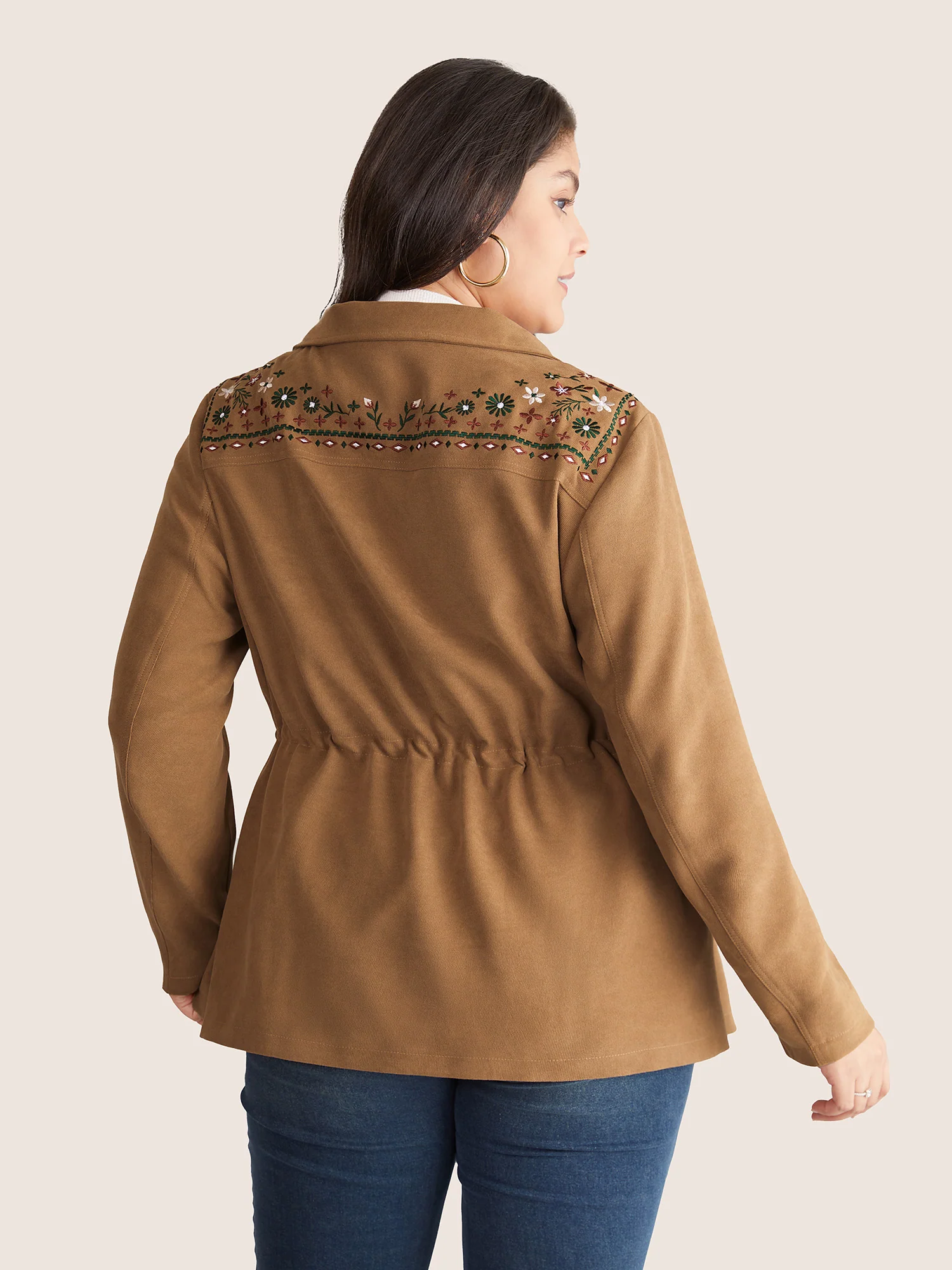 Ditsy Floral Embroidered Drawstring Pocket Jacket - Image 4