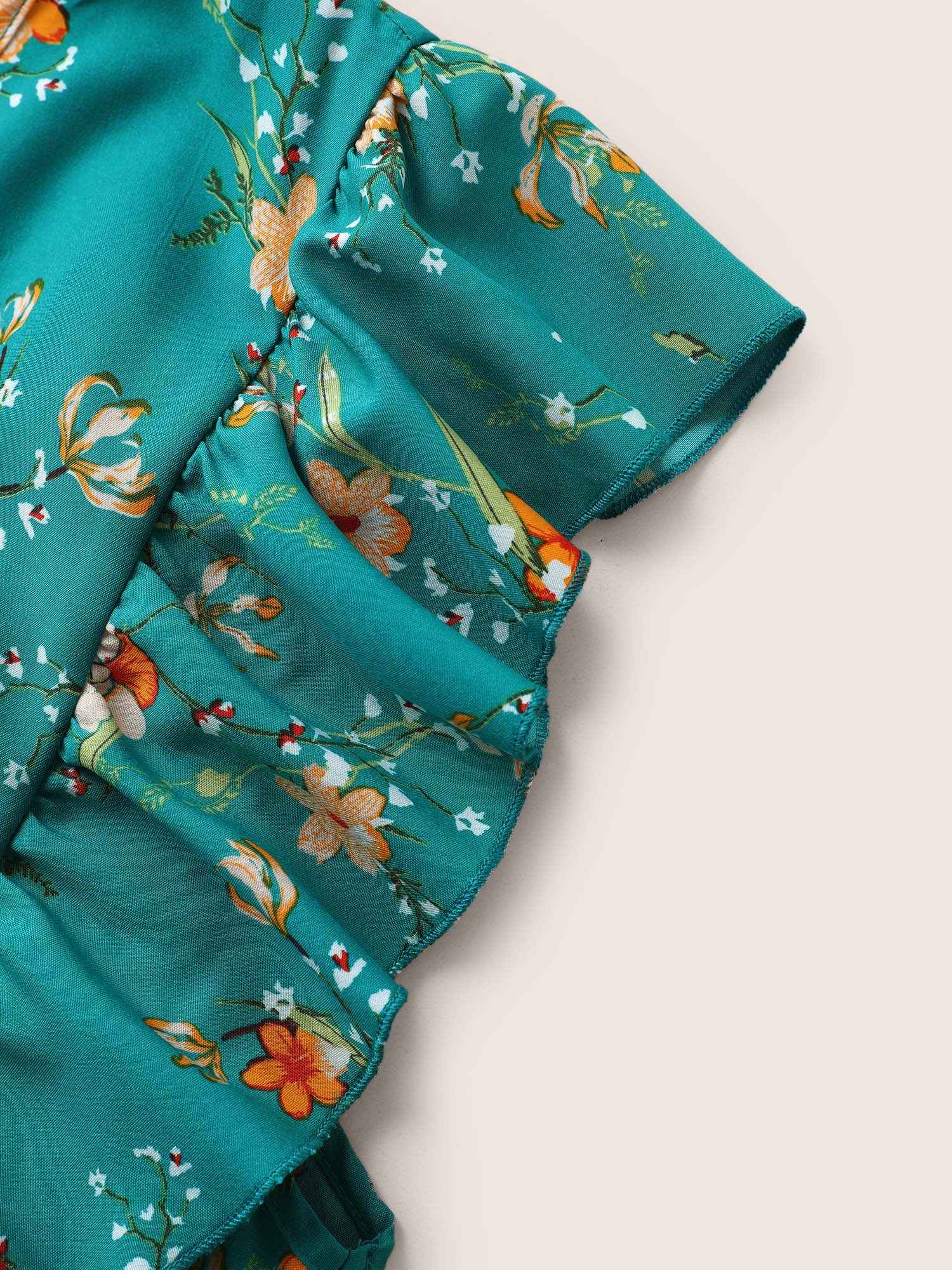 Ditsy Floral Flutter Trim Pocket Layered Hem Dress - Image 5
