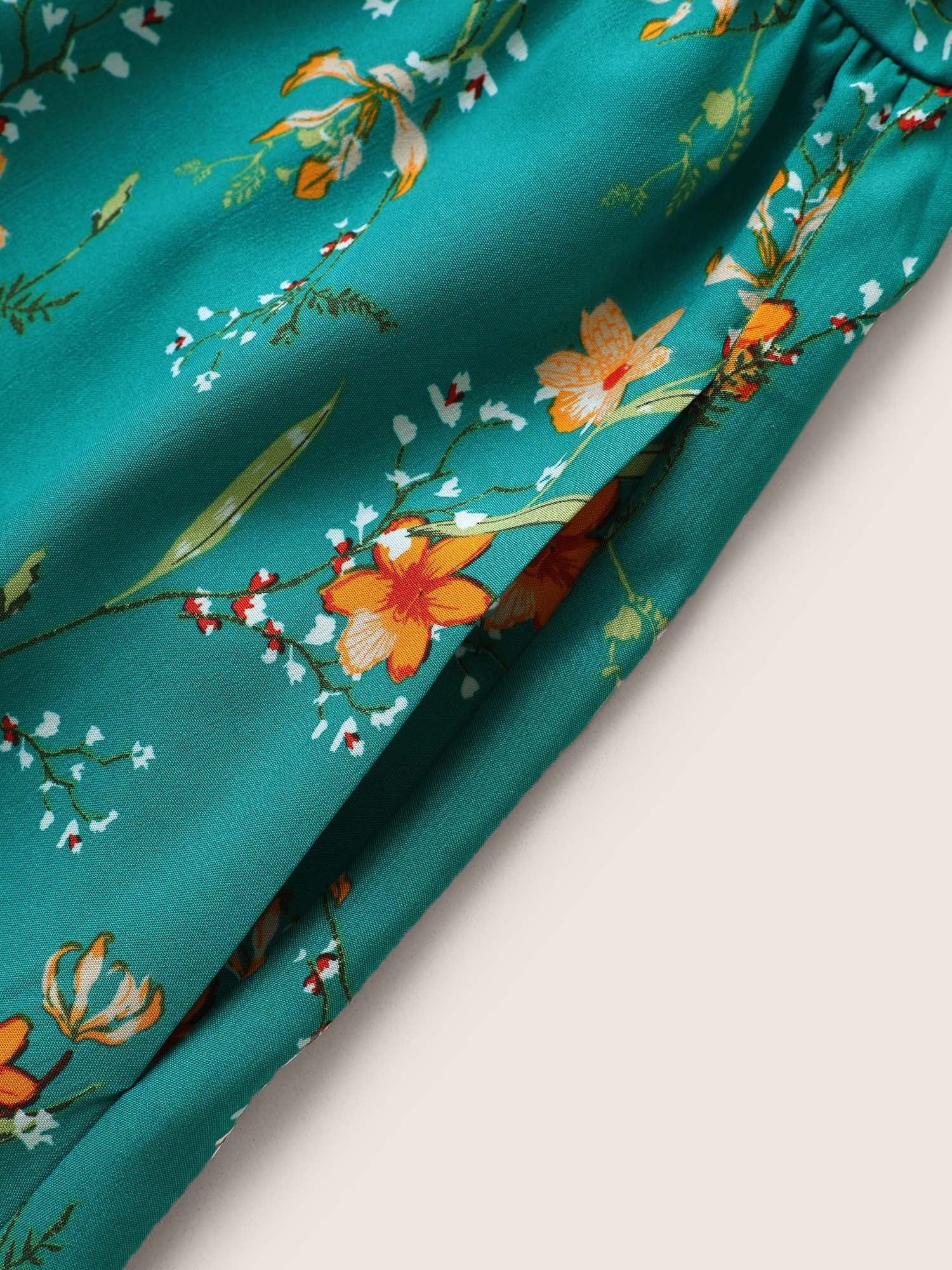 Ditsy Floral Flutter Trim Pocket Layered Hem Dress - Image 6