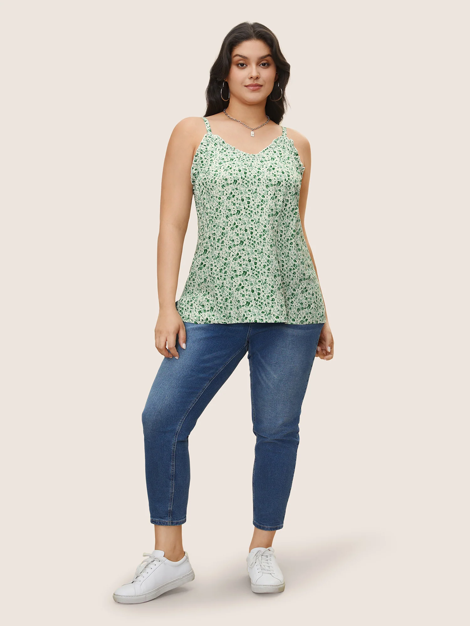 Ditsy Floral Frill Trim Adjustable Straps Cami Top - Image 2