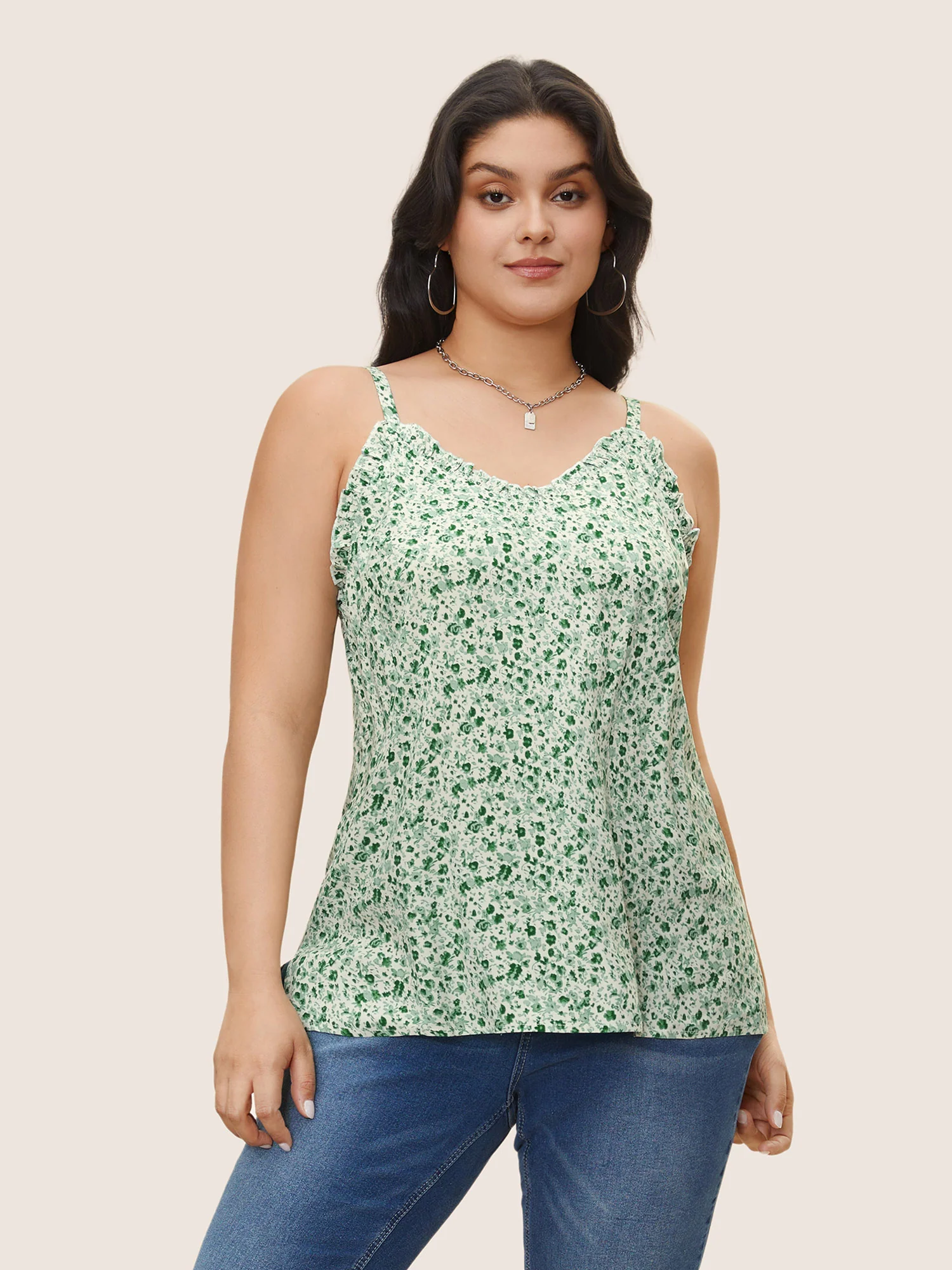 Ditsy Floral Frill Trim Adjustable Straps Cami Top - Image 4