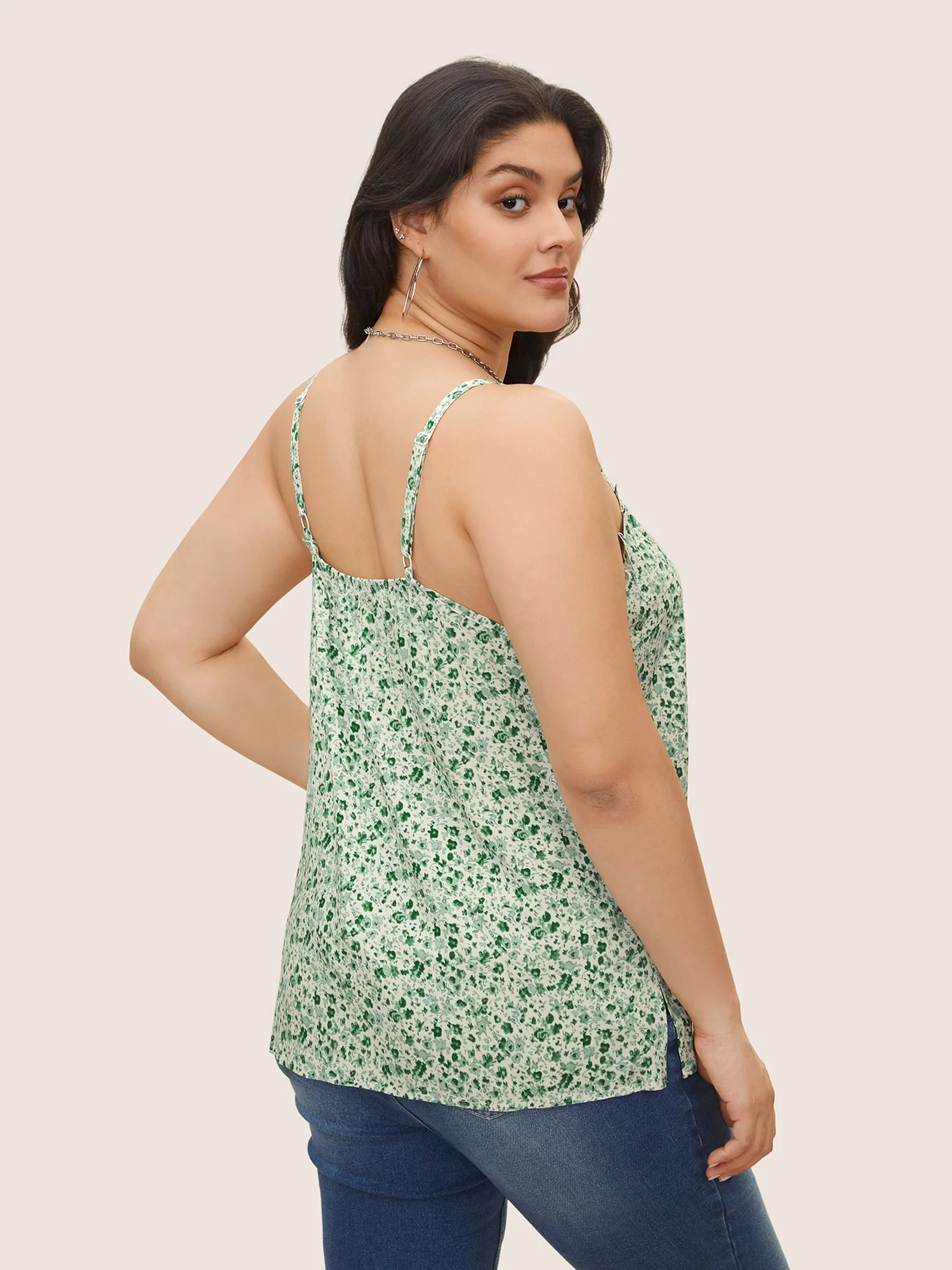 Ditsy Floral Frill Trim Adjustable Straps Cami Top - Image 5
