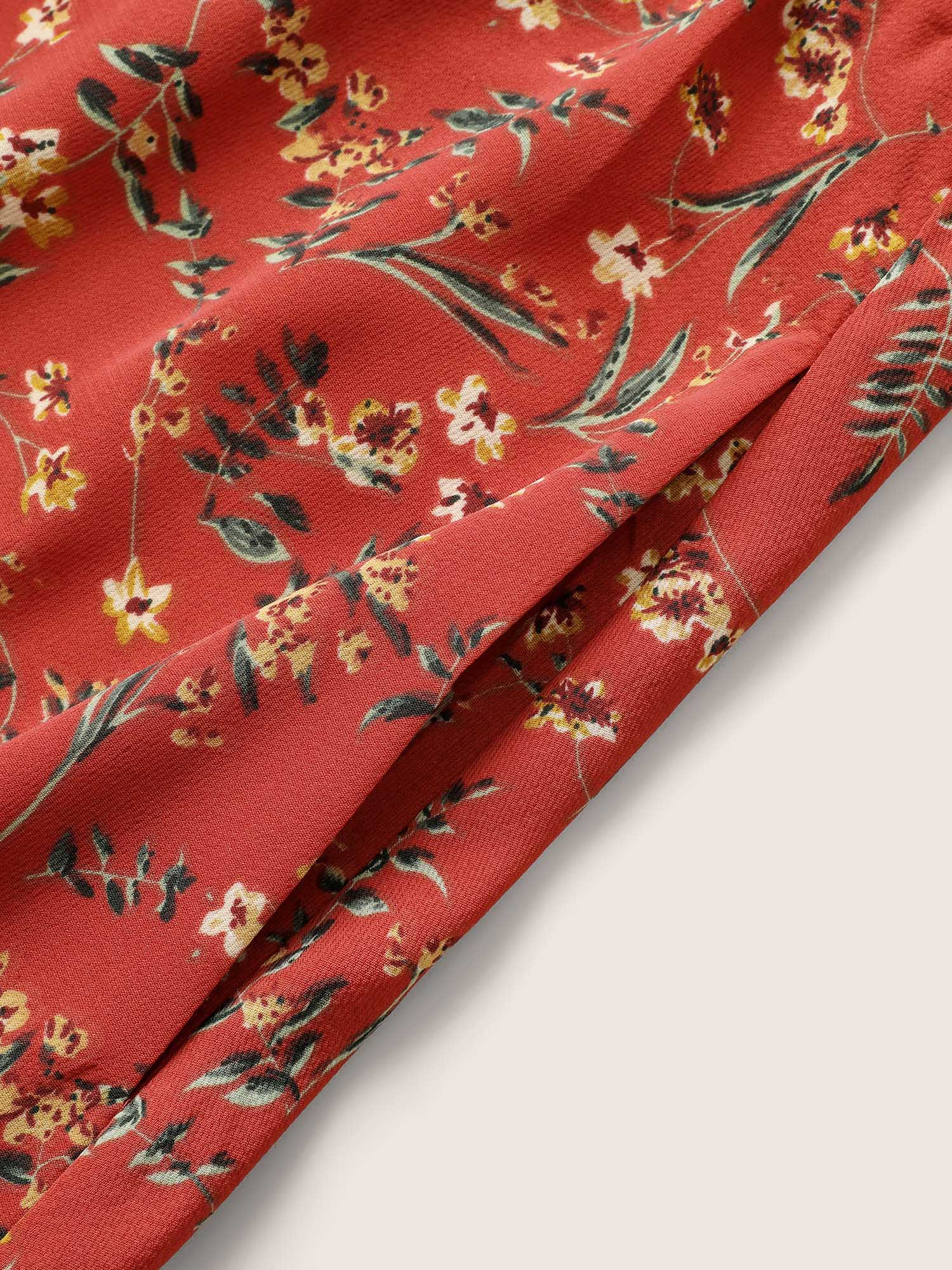 Floral Print Frill Notched Flutter Sleeve Dress - Image 6