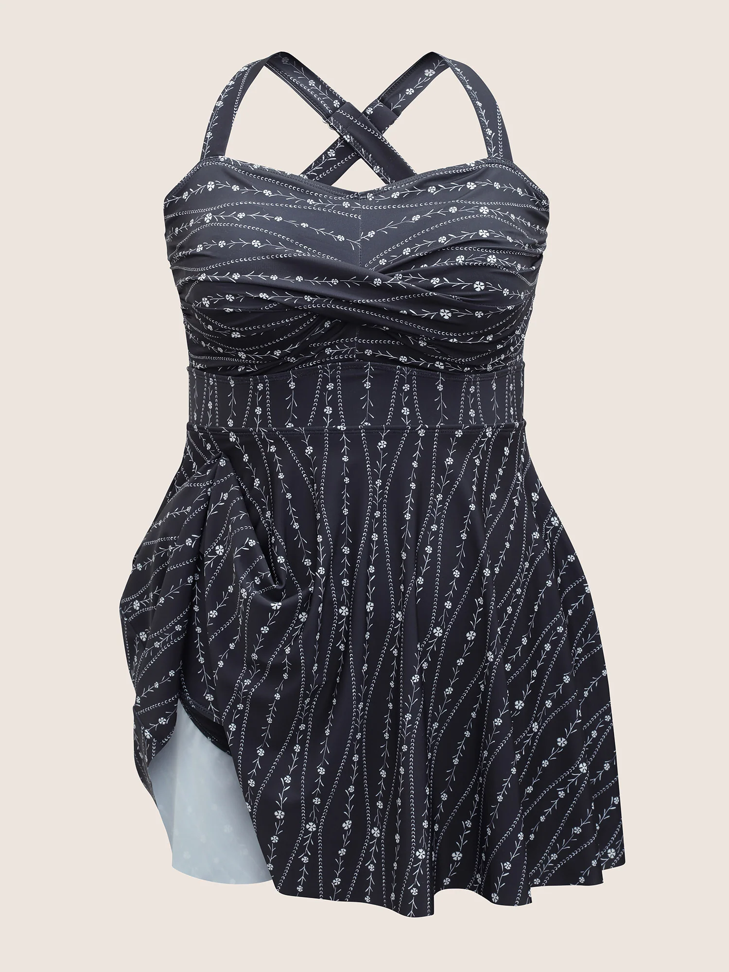 Ditsy Floral & Geo Graphic Crossover Swim Dress - Image 6