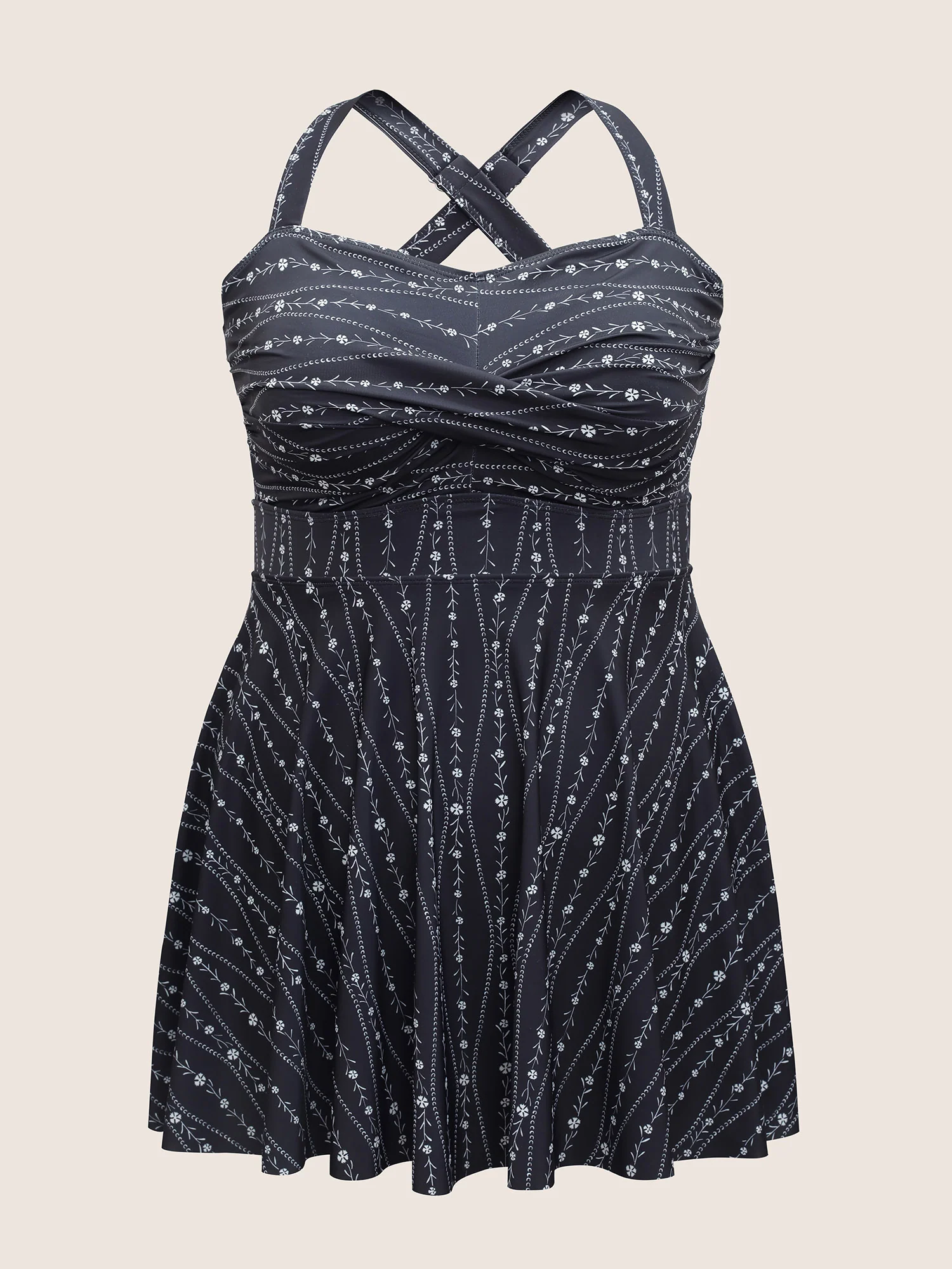 Ditsy Floral & Geo Graphic Crossover Swim Dress - Image 7
