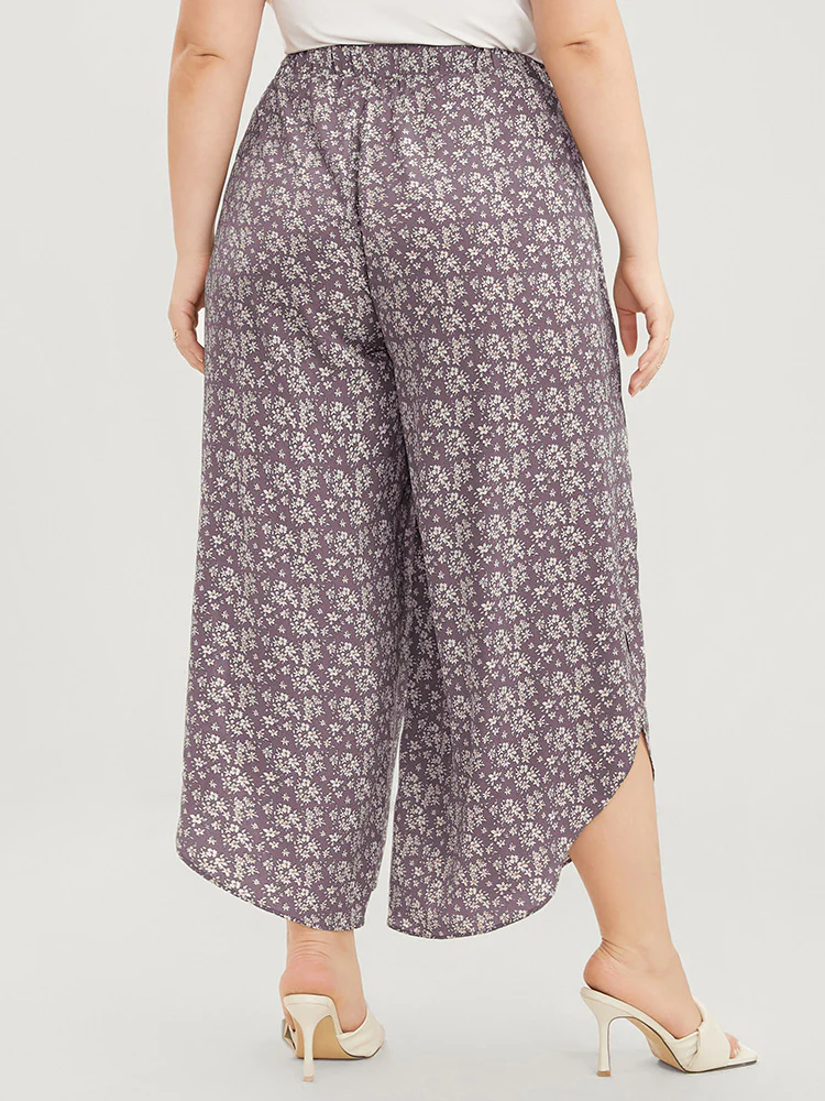Ditsy Floral Knotted Front Elastic Waist Split Pants - Image 2