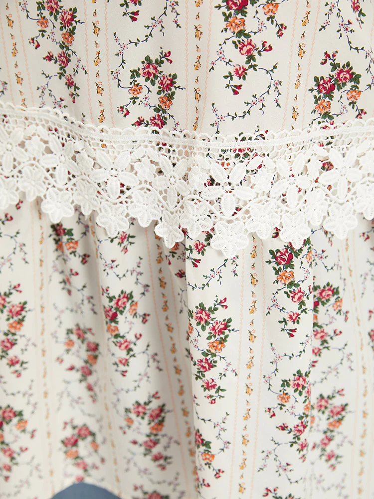 Ditsy Floral Lace Panel Elastic Waist Blouse - Image 8