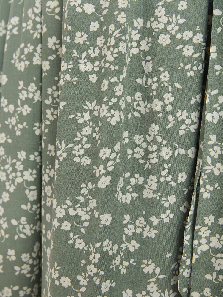 Ditsy Floral Lantern Sleeve Pocket Button Through Belted Midi Dress - Image 9