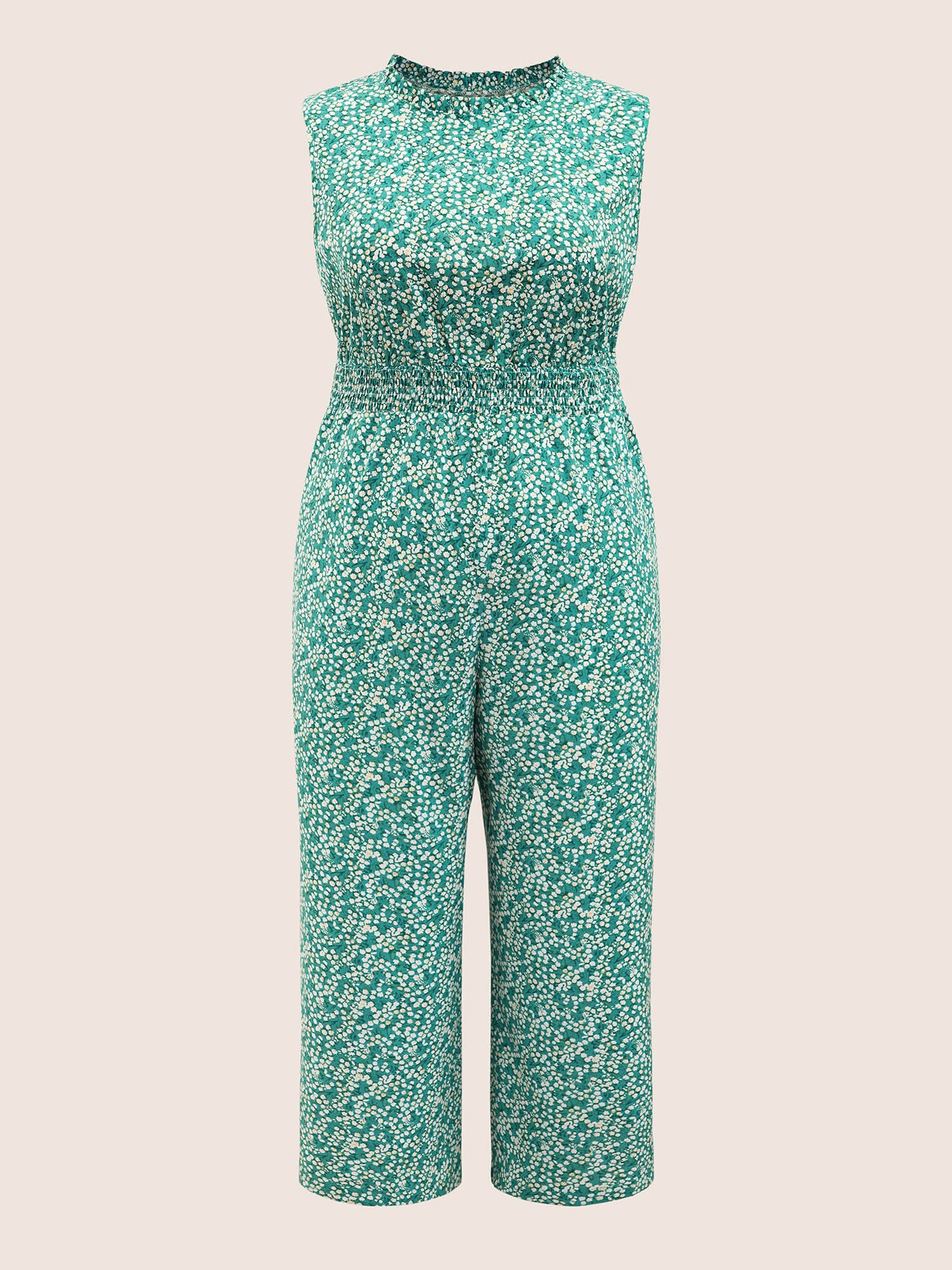 Ditsy Floral Mock Neck Shirred Jumpsuit - Image 7