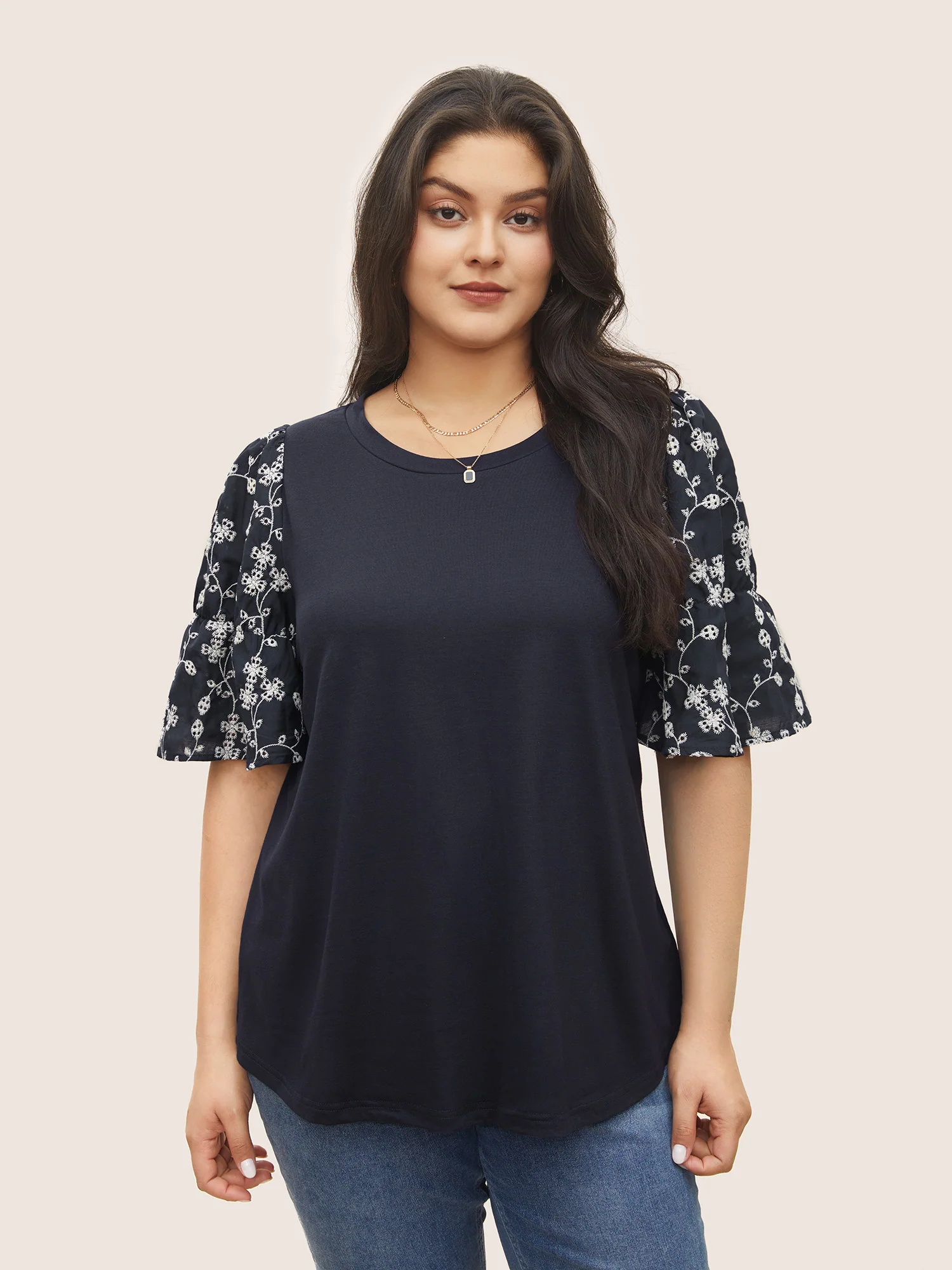 Ditsy Floral Patchwork Broderie Anglaise T-shirt - Image 3