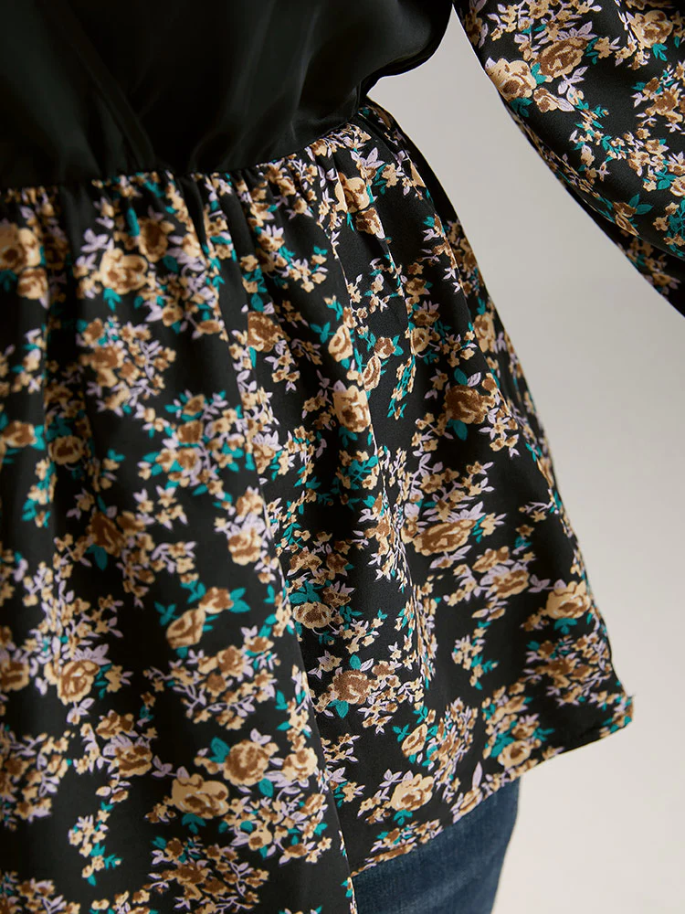 Ditsy Floral Patchwork Elastic Waist Blouse - Image 6