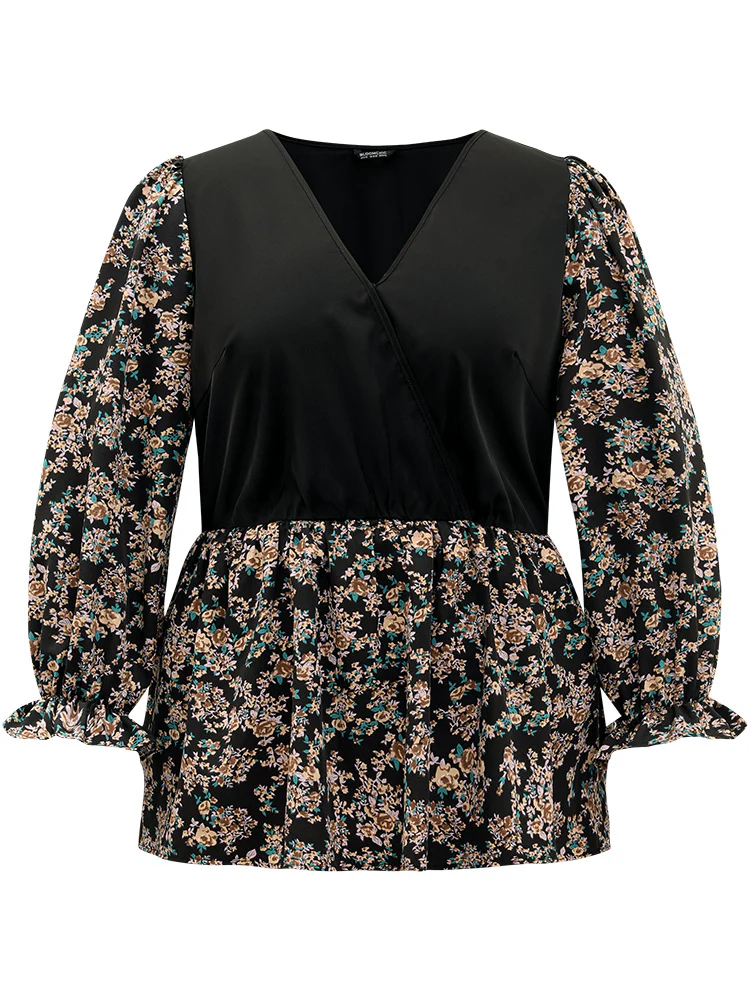 Ditsy Floral Patchwork Elastic Waist Blouse - Image 8