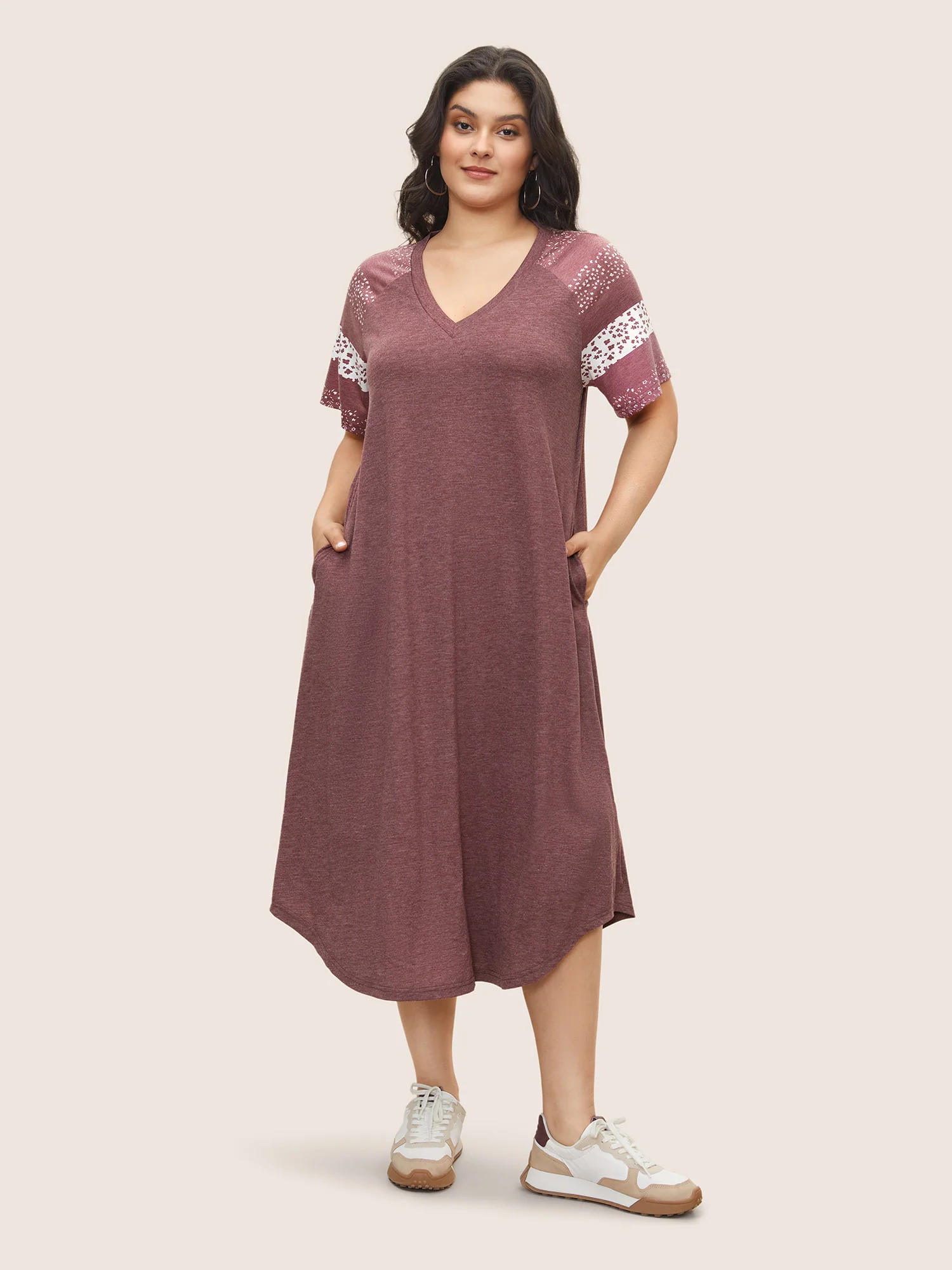 Ditsy Floral Patchwork Raglan Sleeve Pocket Dress - Image 2