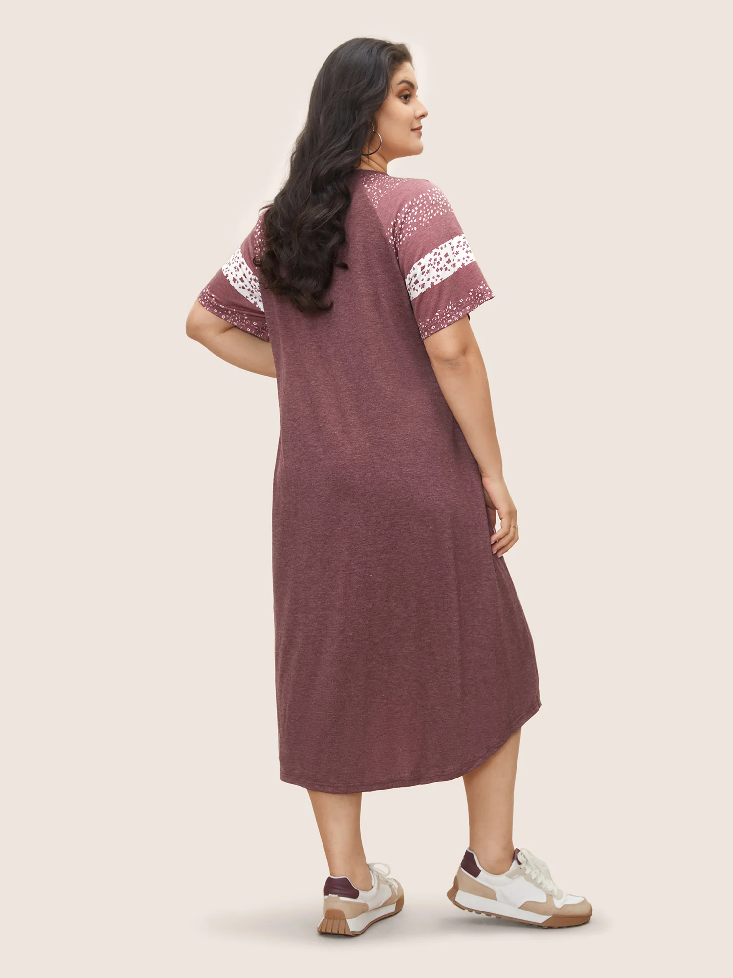 Ditsy Floral Patchwork Raglan Sleeve Pocket Dress - Image 3