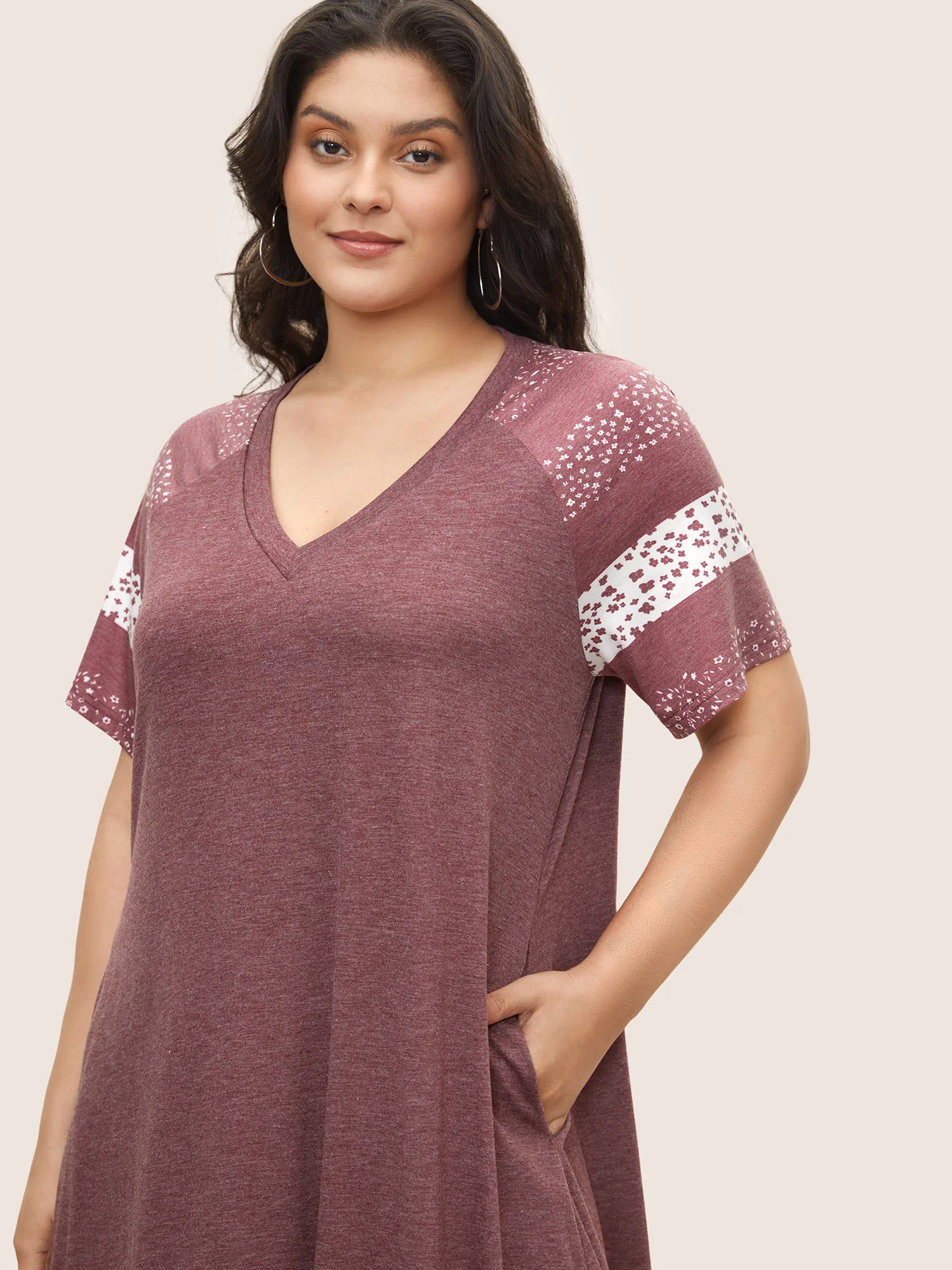 Ditsy Floral Patchwork Raglan Sleeve Pocket Dress - Image 4