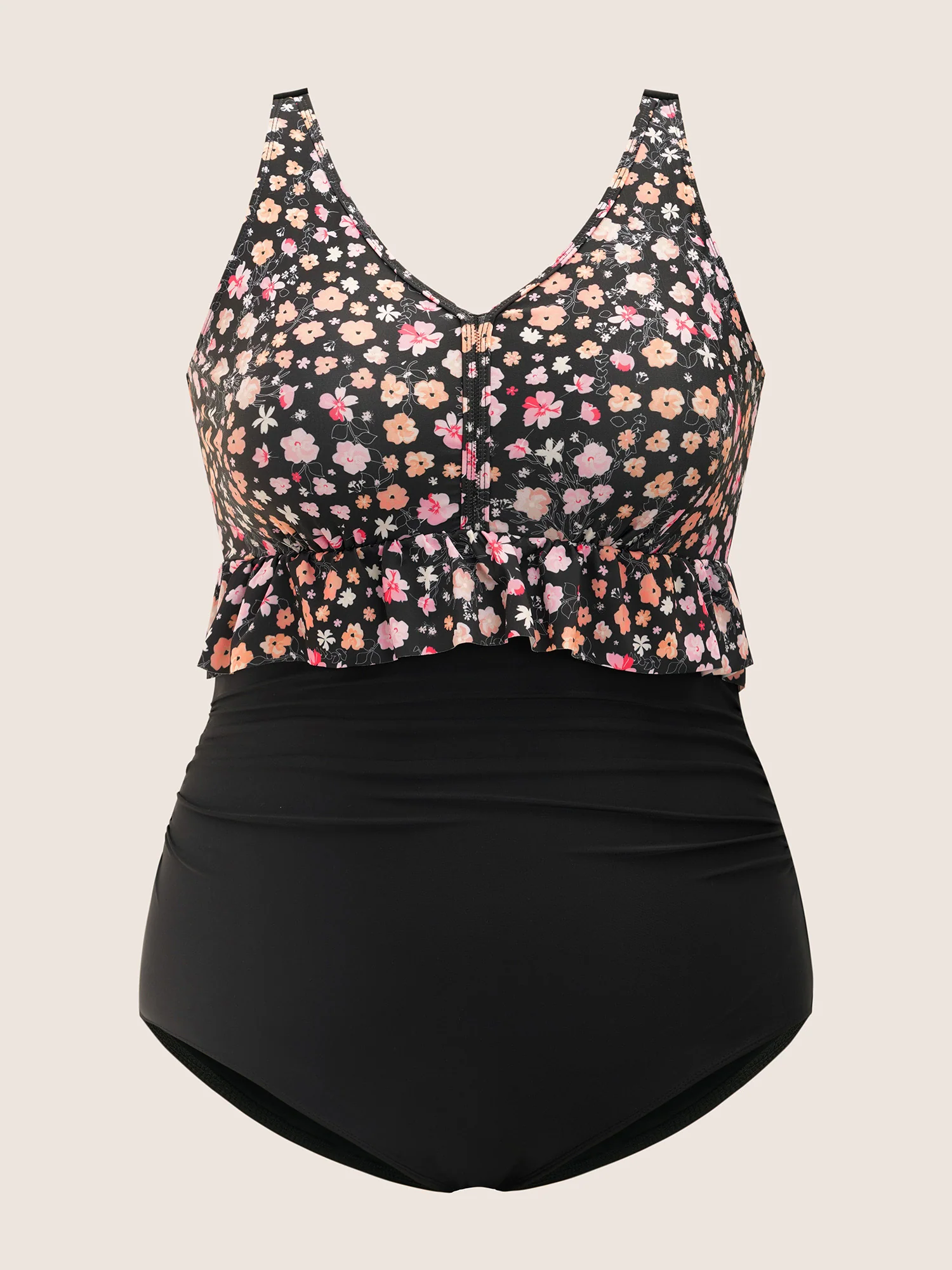 Ditsy Floral Patchwork Ruffle Trim One Piece Swimsuit - Image 7