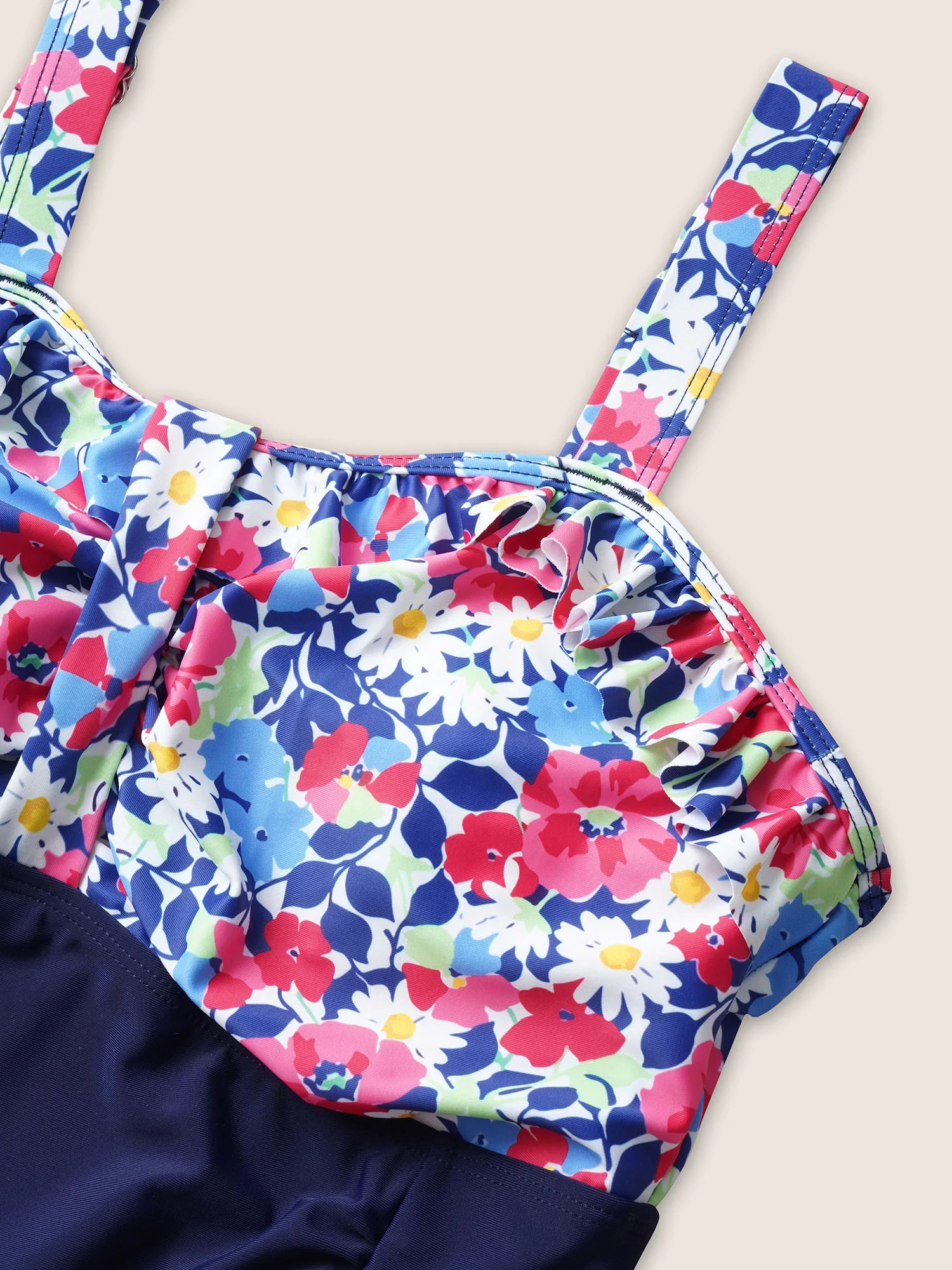 Ditsy Floral Patchwork Ruffles Gathered One Piece Swimsuit - Image 5
