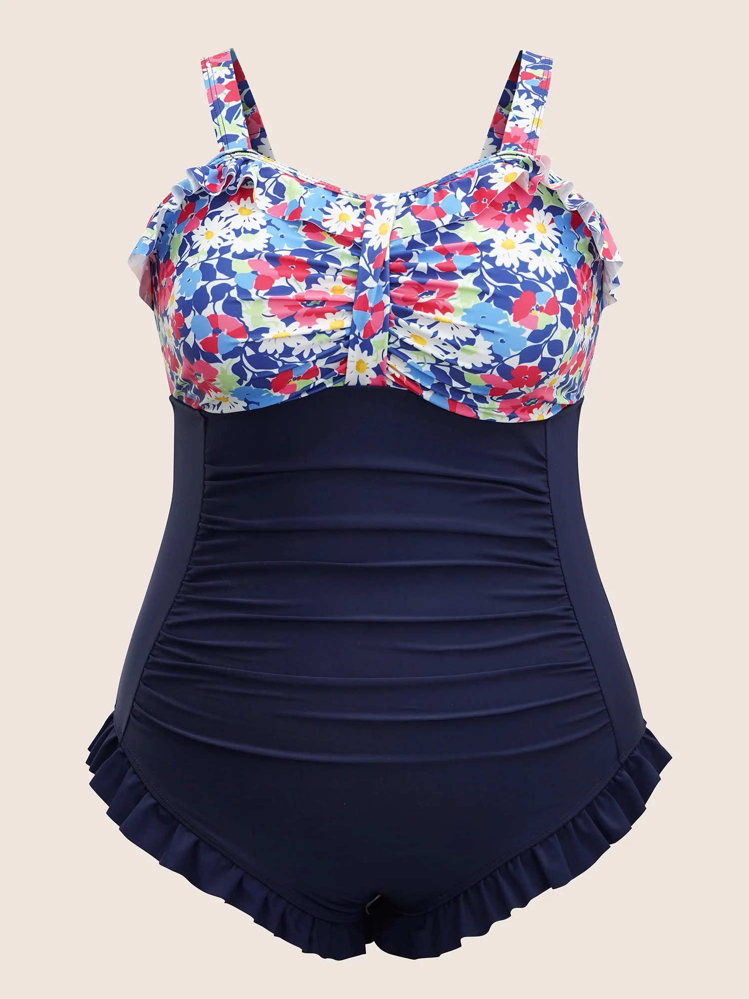 Ditsy Floral Patchwork Ruffles Gathered One Piece Swimsuit - Image 7