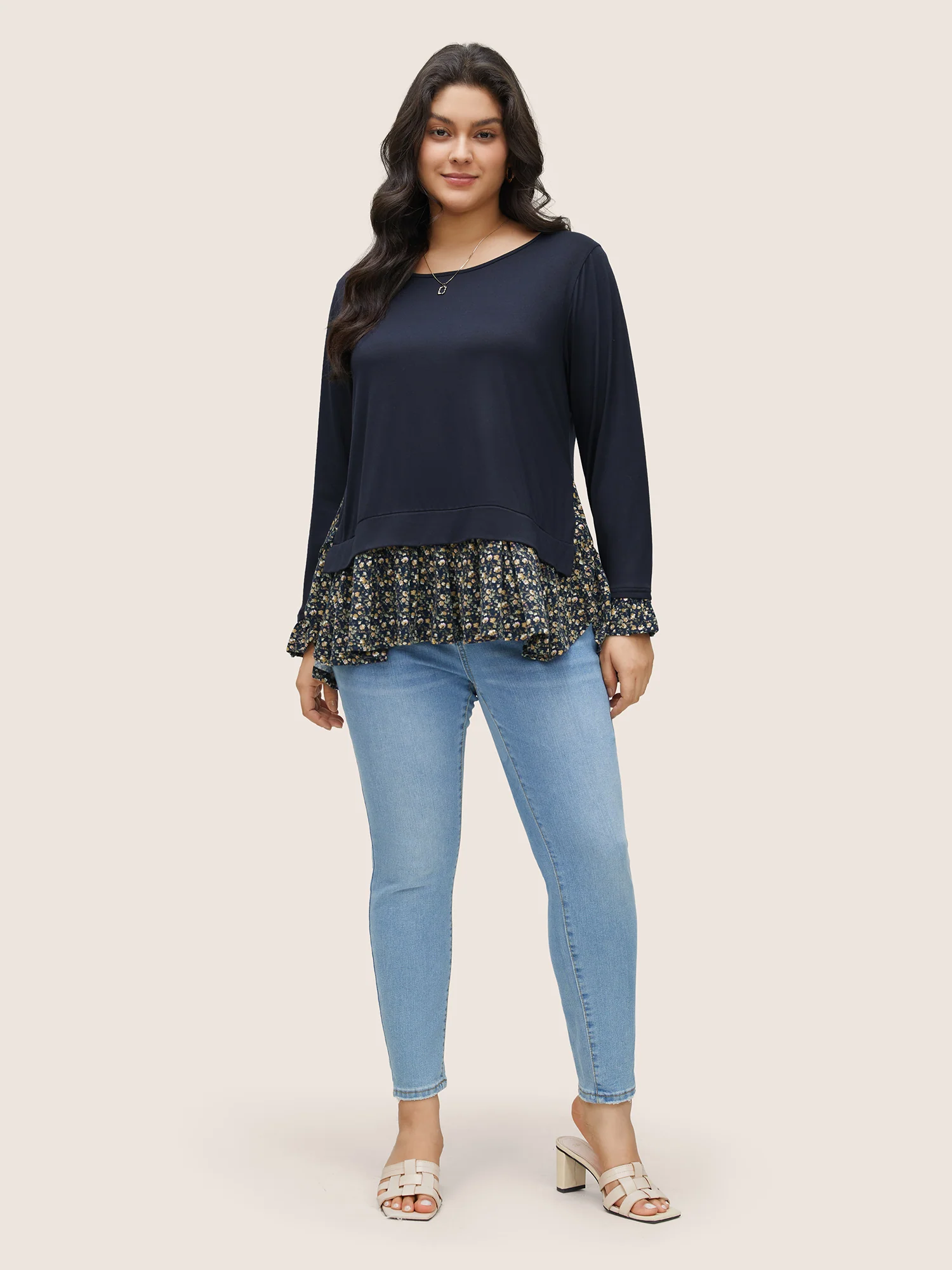 Ditsy Floral Patchwork Split Hem T-shirt - Image 3
