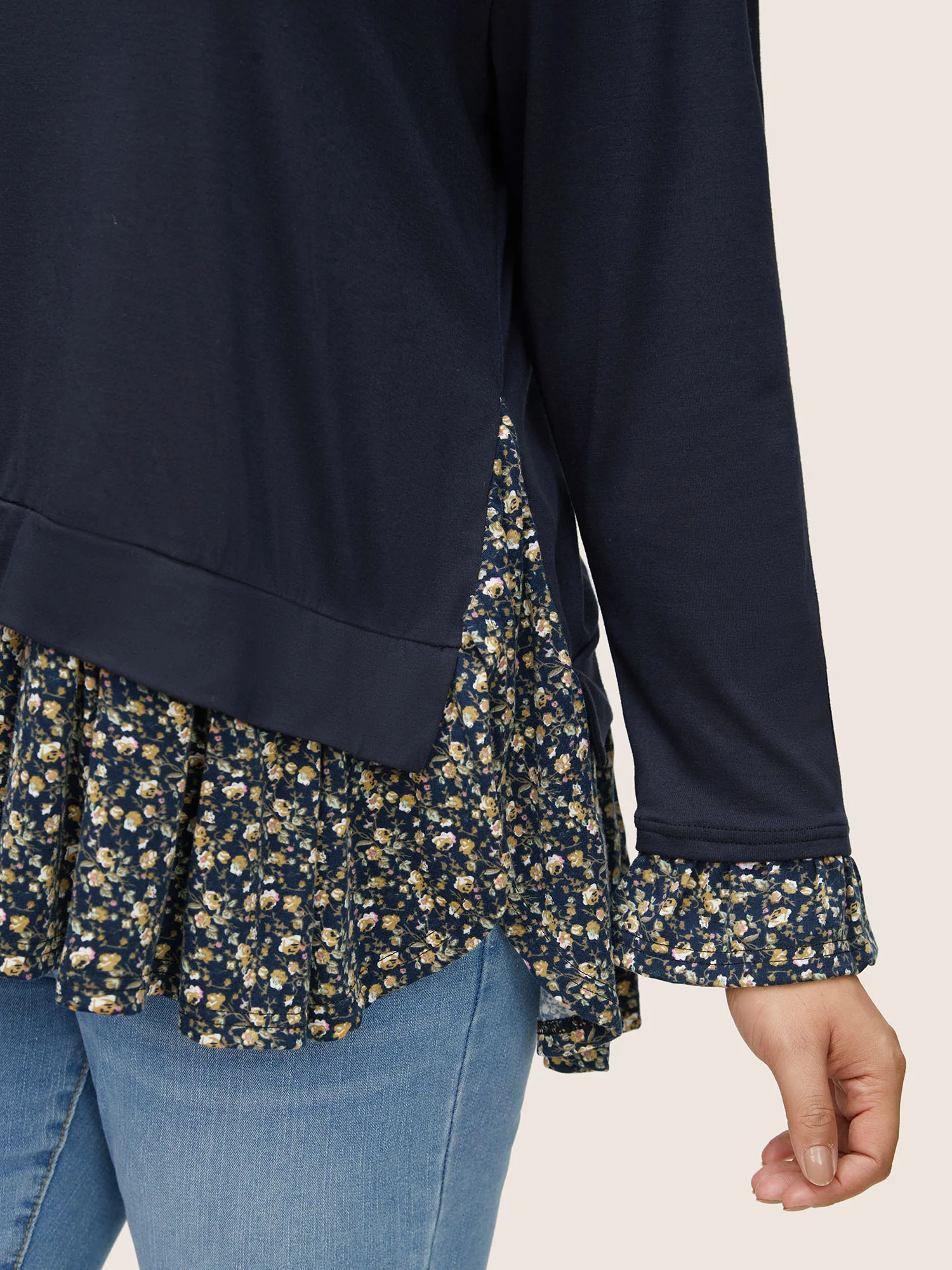 Ditsy Floral Patchwork Split Hem T-shirt - Image 4