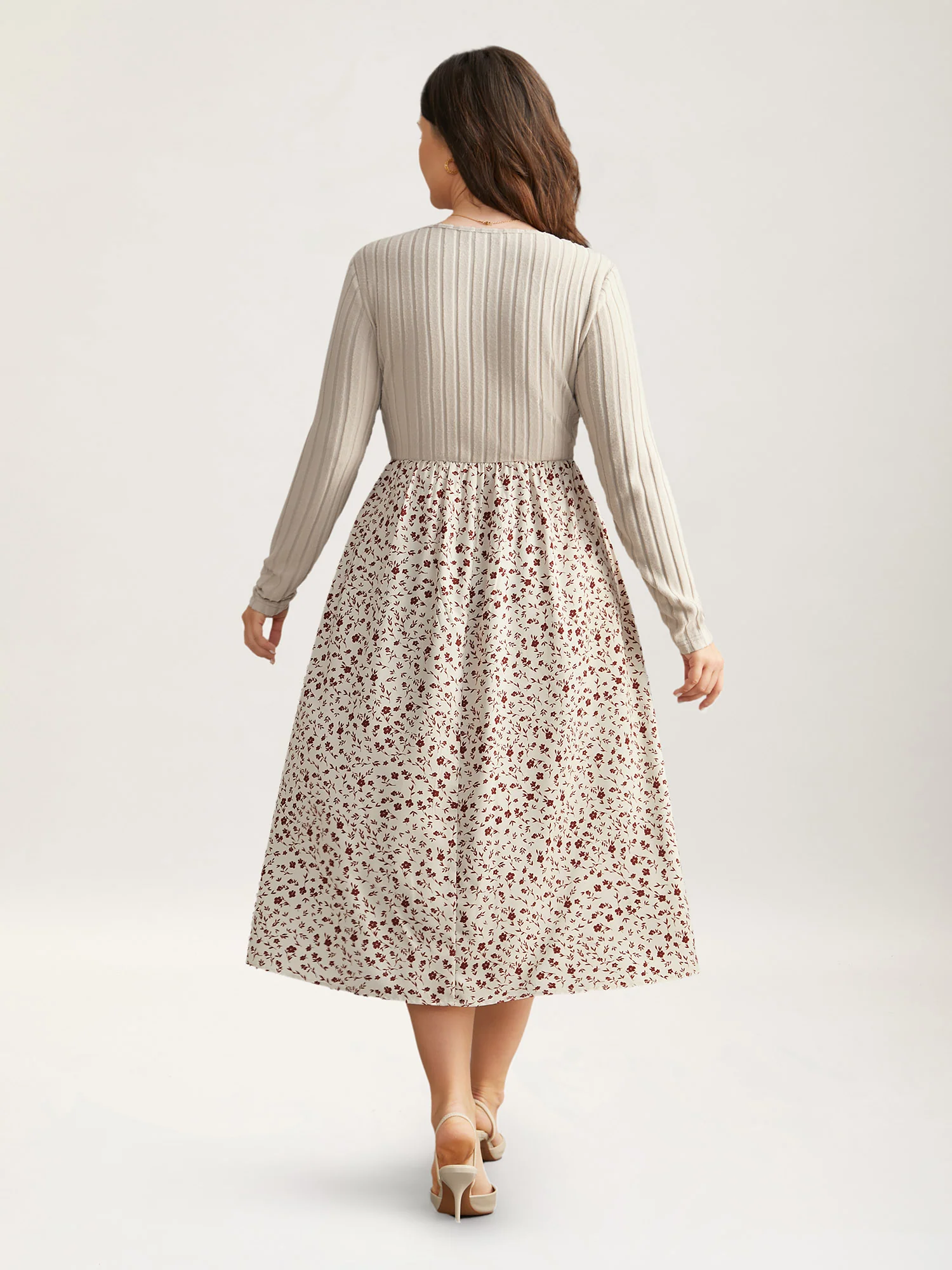 Ditsy Floral Patchwork Texture Midi Dress - Image 4