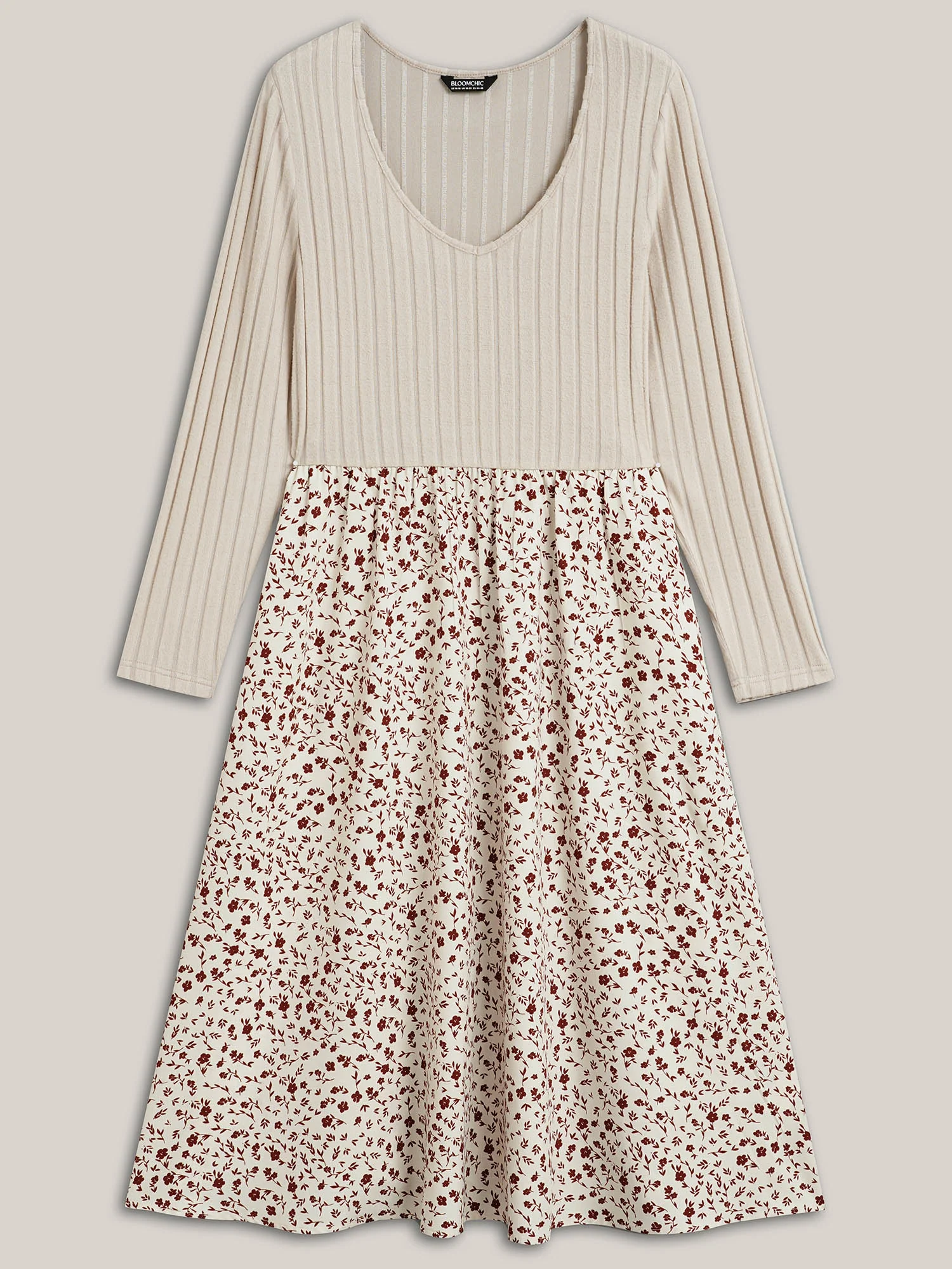 Ditsy Floral Patchwork Texture Midi Dress - Image 7