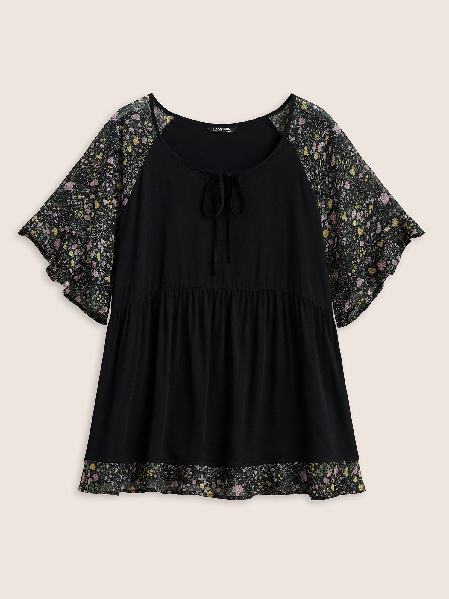 Ditsy Floral Patchwork Ties Flutter Sleeve Blouse - Image 7