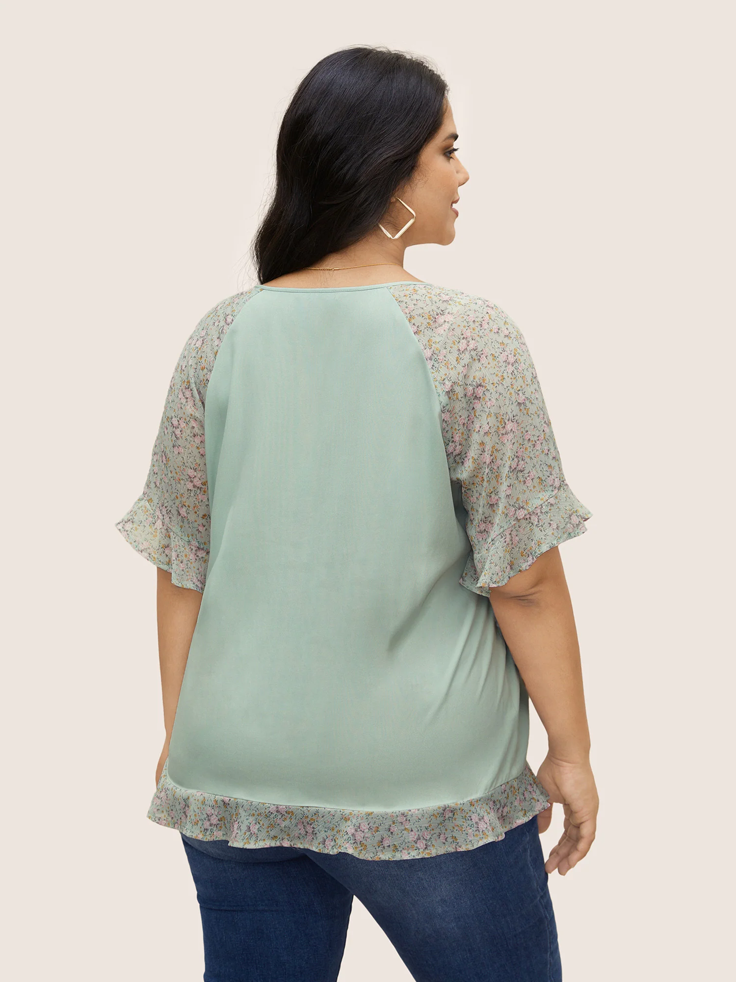 Ditsy Floral Patchwork Ties Flutter Sleeve Blouse - Image 9