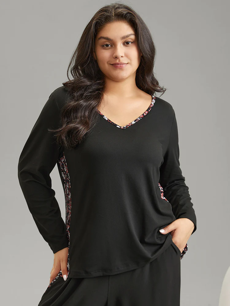 Ditsy Floral Patchwork Full Sleeve Pajama Top