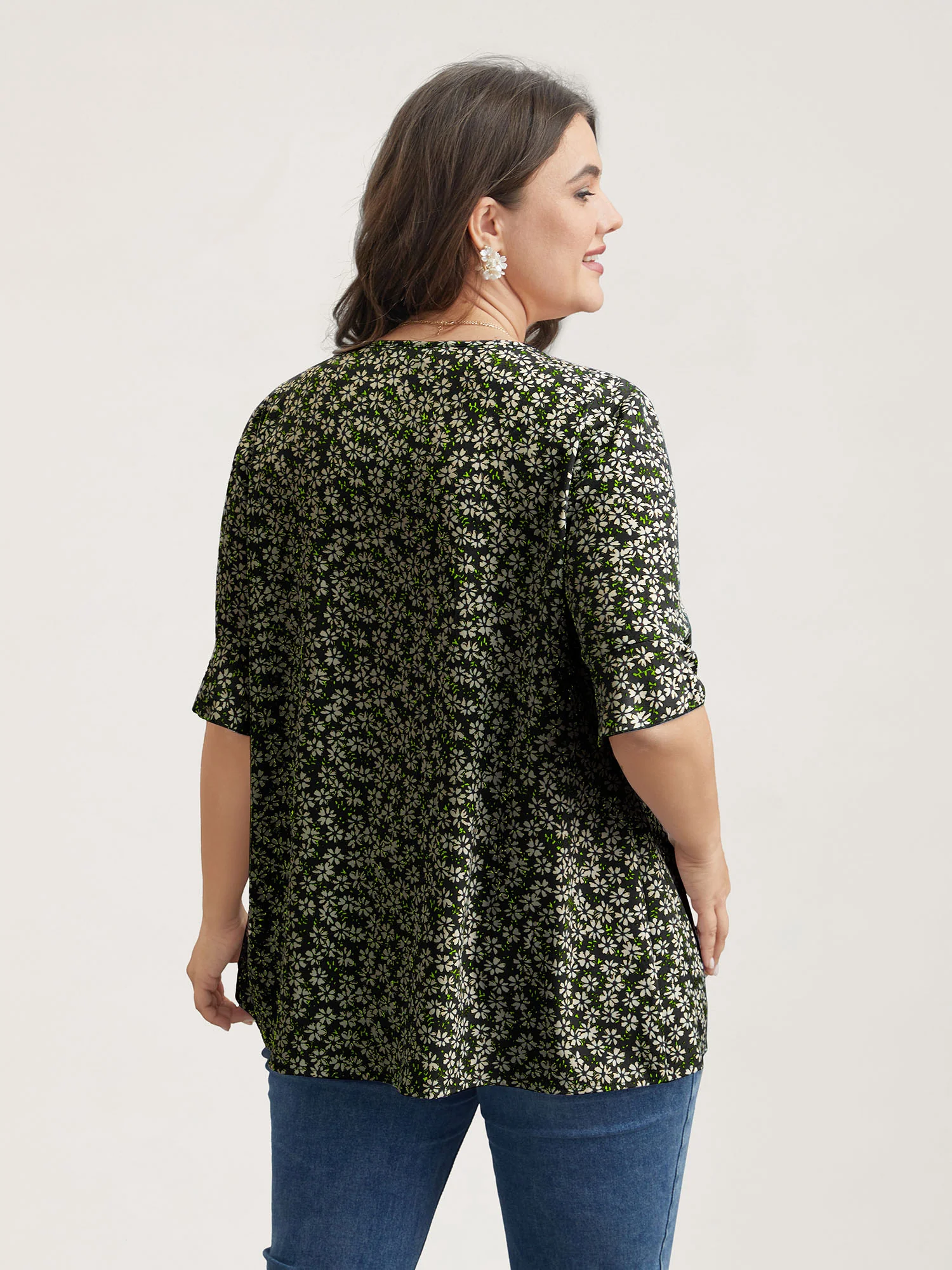 Ditsy Floral Pleated Flared Sleeve Shirt - Image 11