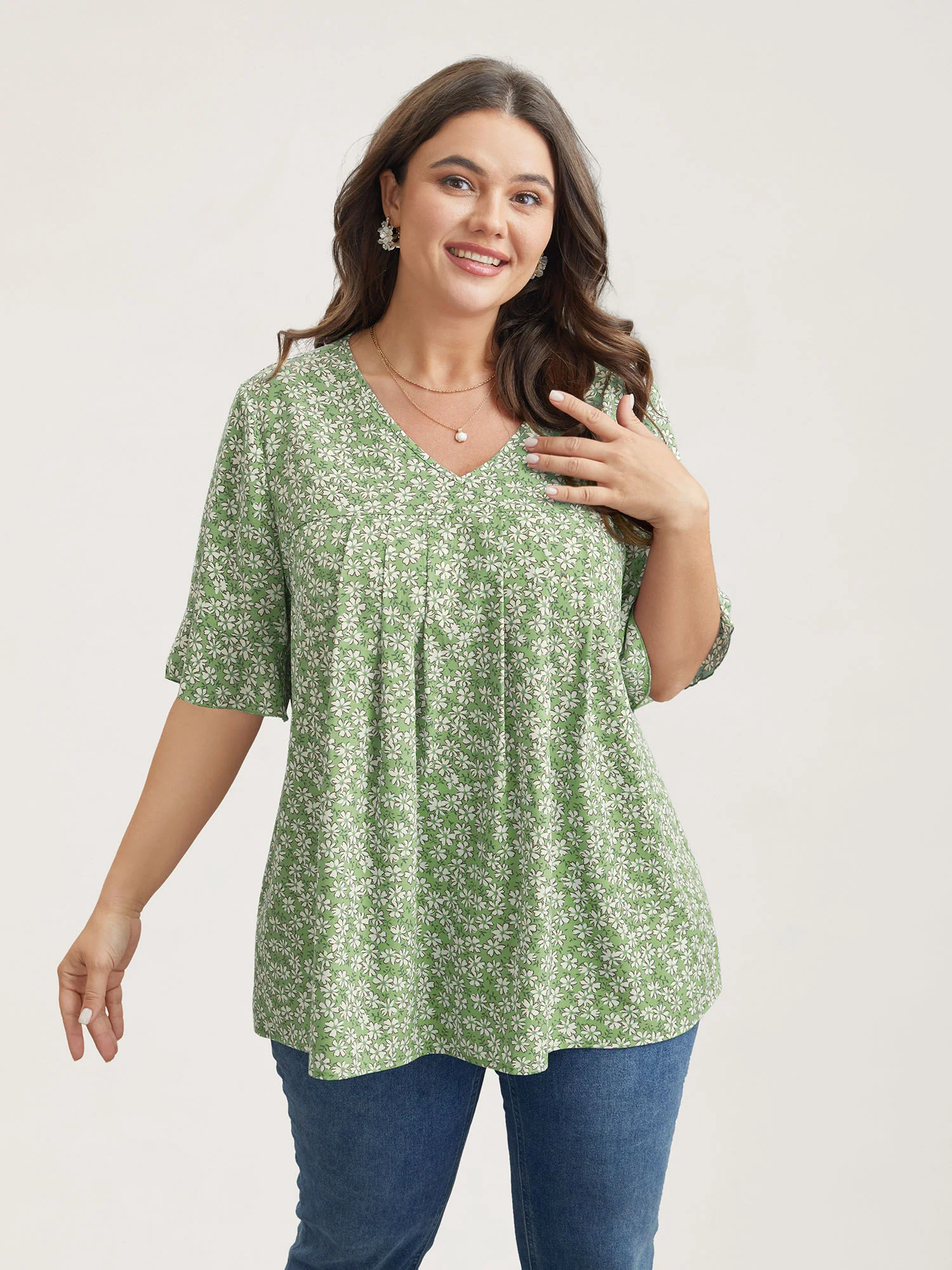 Ditsy Floral Pleated Flared Sleeve Shirt - Image 18
