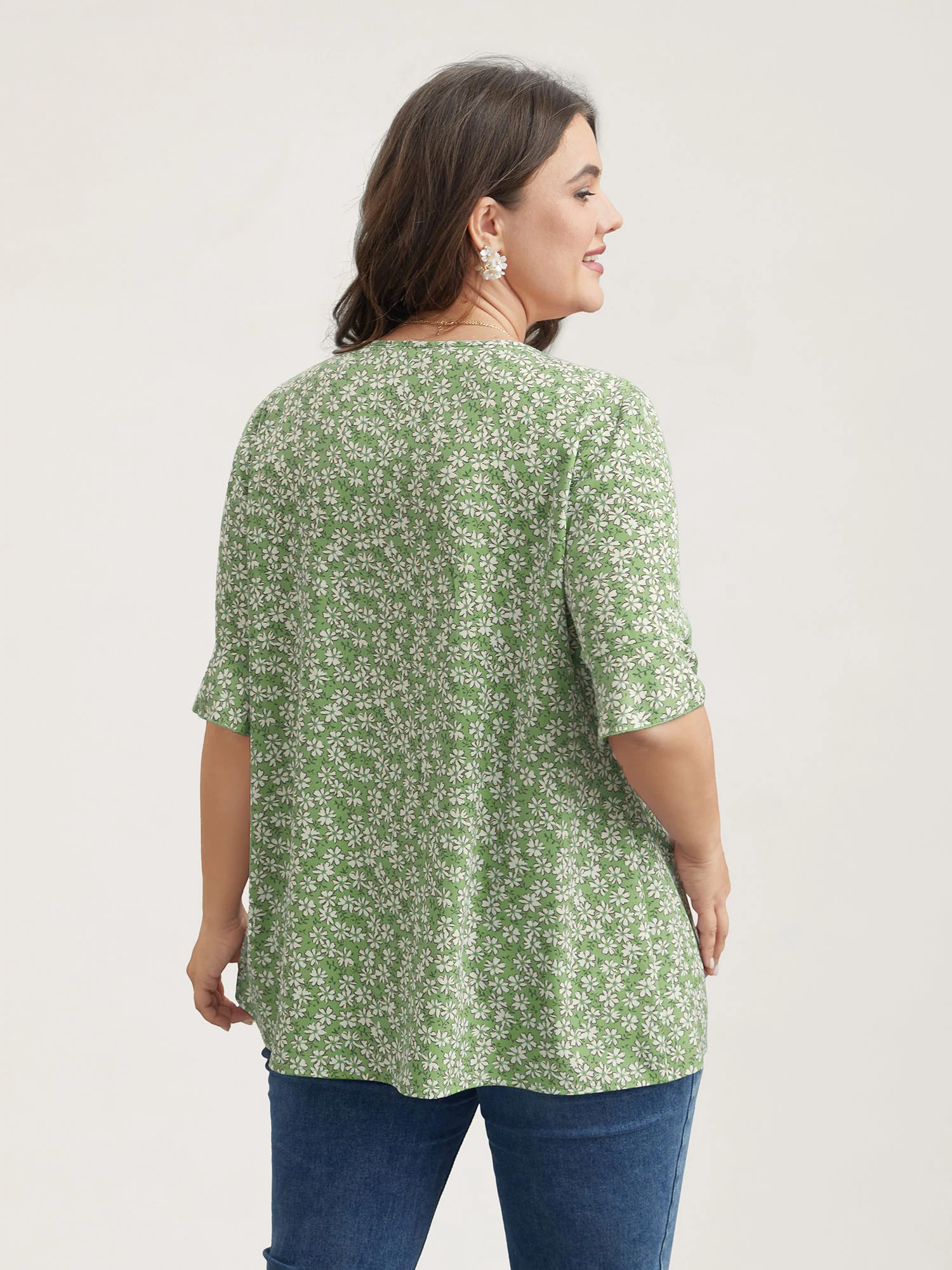 Ditsy Floral Pleated Flared Sleeve Shirt - Image 19