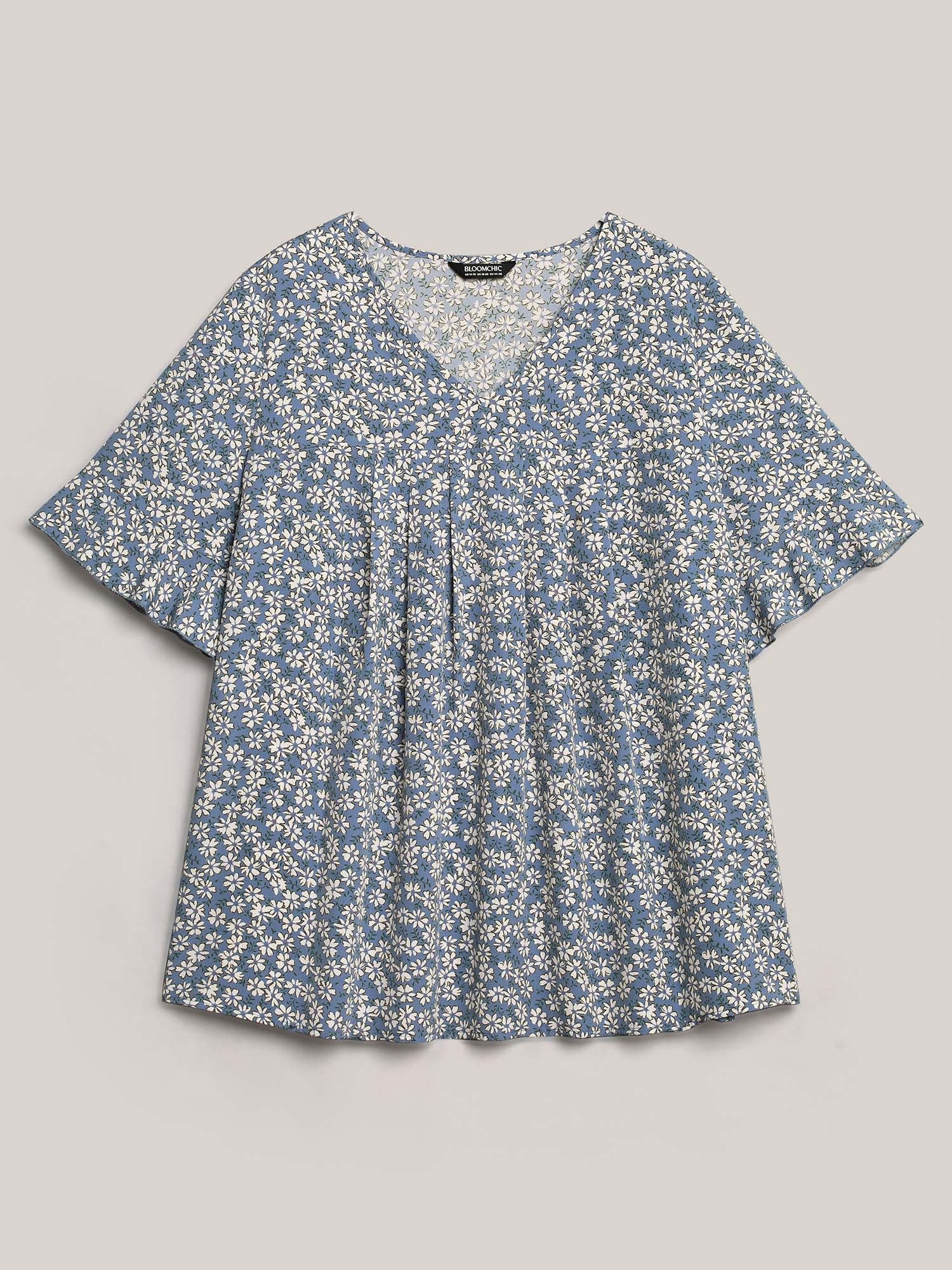 Ditsy Floral Pleated Flared Sleeve Shirt - Image 7