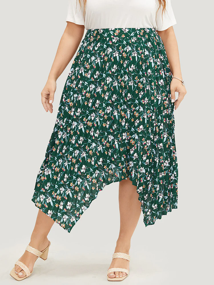Ditsy Floral Pleated Hanky Hem Skirt - Image 2
